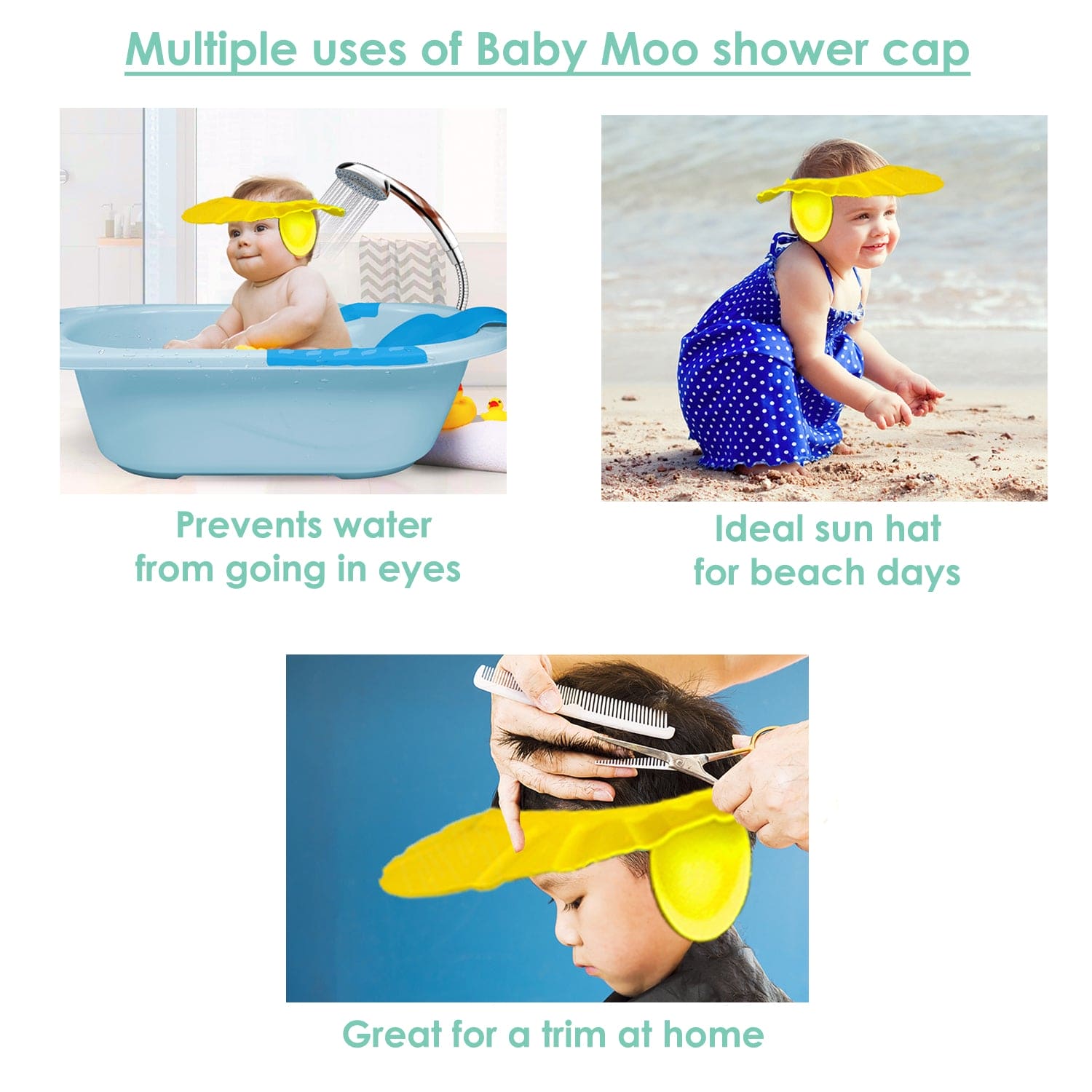 Baby Moo No Tears Safe Adjustable Bathing Shower Cap Pack of 2 - Yellow, Pink