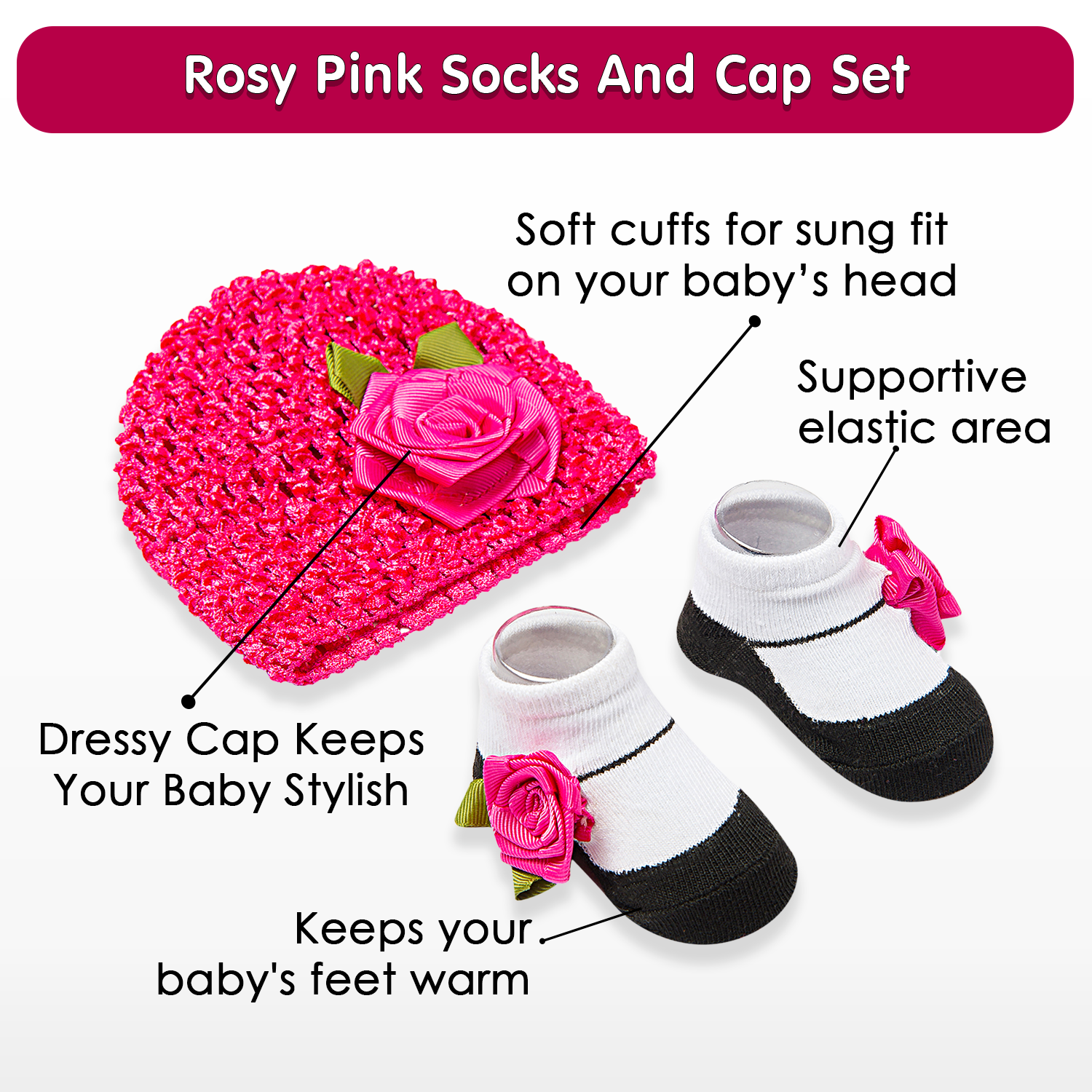 Rosy Pink Socks And Cap Set