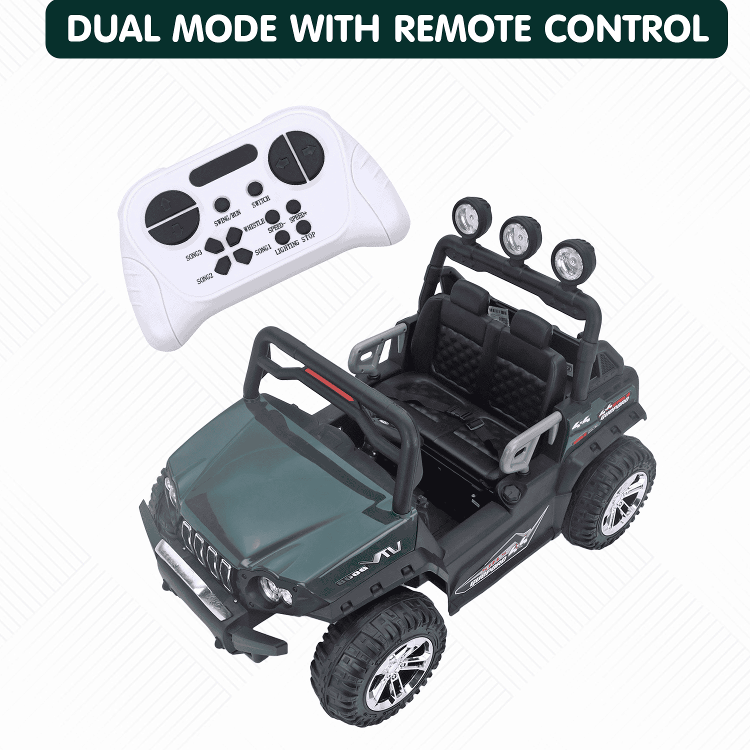 Baby Moo Wrangler 4X4 Battery Operated Electric Ride On Jeep With Rechargeable 12V Battery, Remote Control - Green