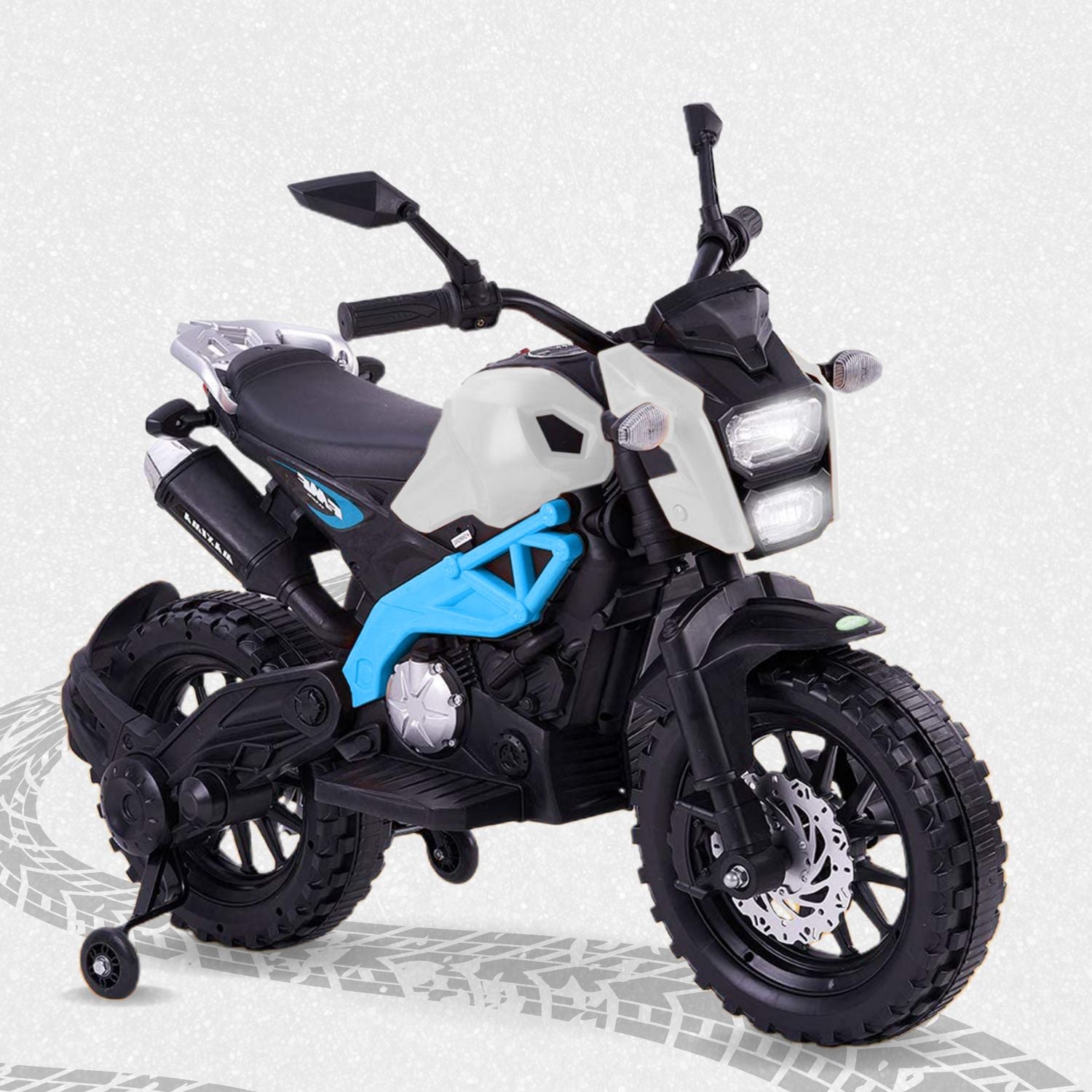 Baby Moo Electric Ride-on Bike for Kids | Battery-Powered Toy with LED Lights, Music, and USB Port | Battery Operated Bike - Blue - Baby Moo