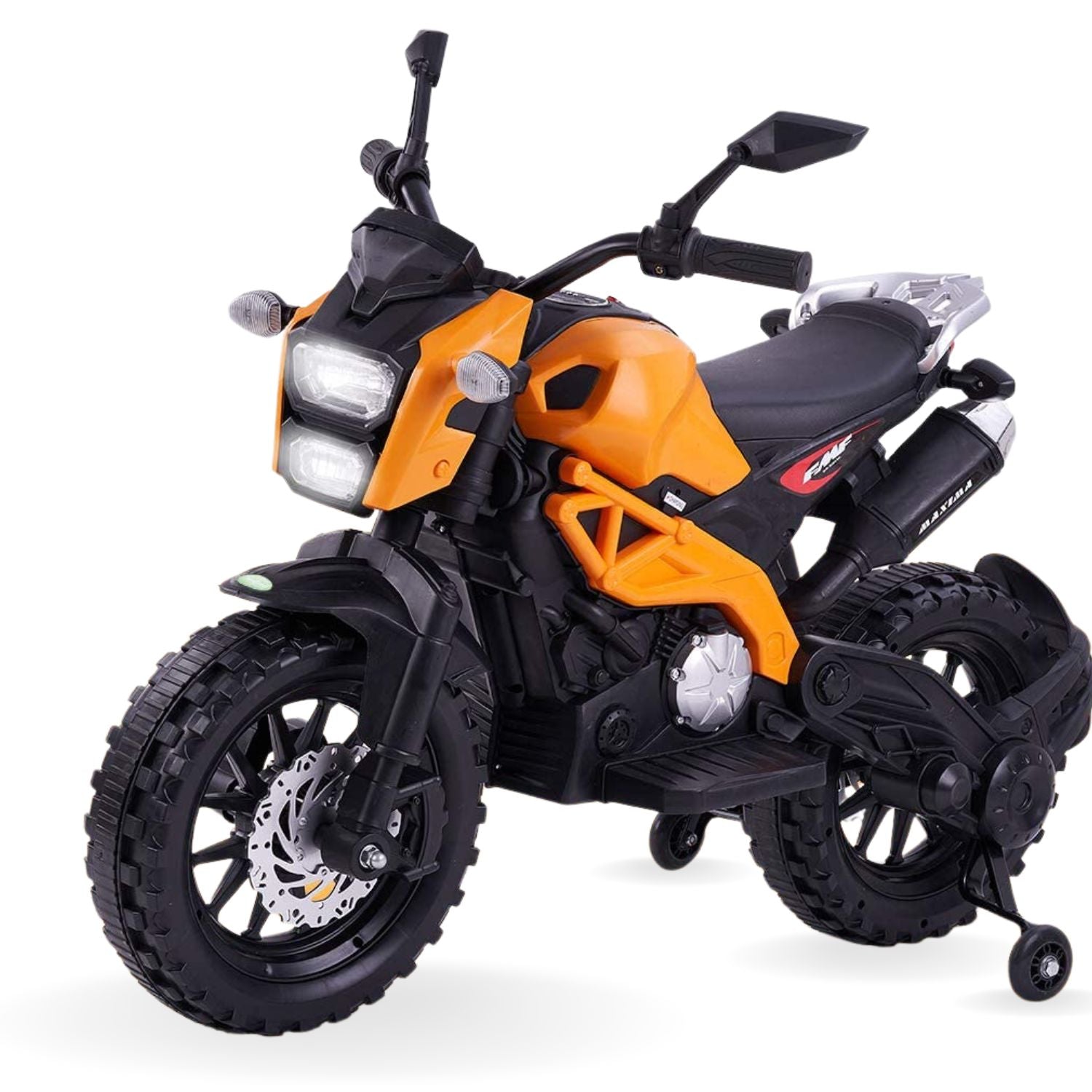 Baby Moo Electric Ride-on Bike for Kids | Battery-Powered Toy with LED Lights, Music, and USB Port | Battery Operated Bike - Orange - Baby Moo