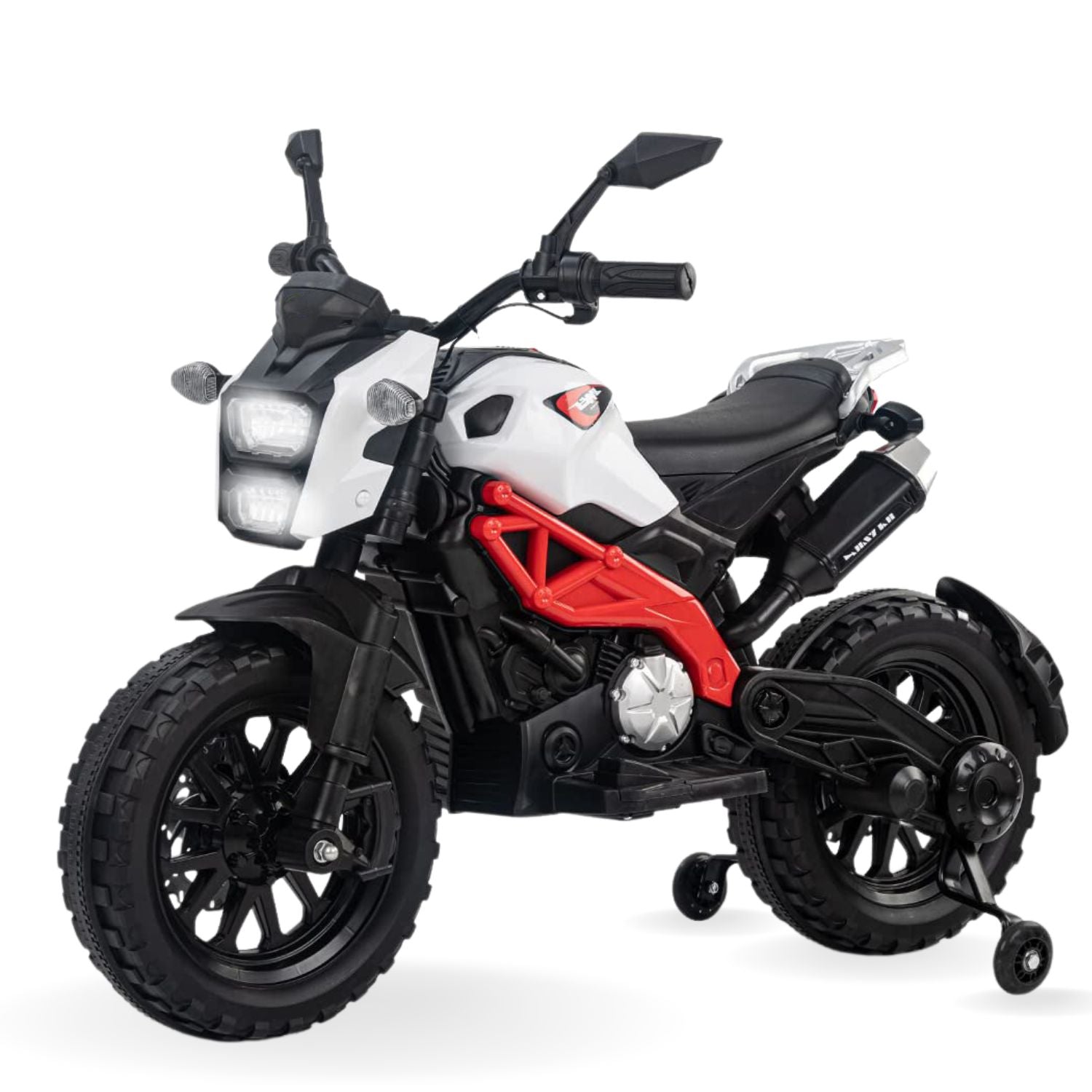 Baby Moo Electric Ride-on Bike for Kids | Battery-Powered Toy with LED Lights, Music, and USB Port | Battery Operated Bike - White - Baby Moo