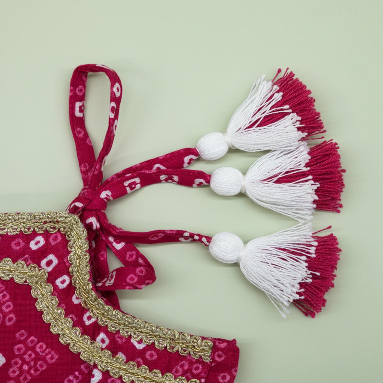 Baby Moo Bandhani Print Cotton Tie-Knot Sleeveless Ethnic Dress - Pink