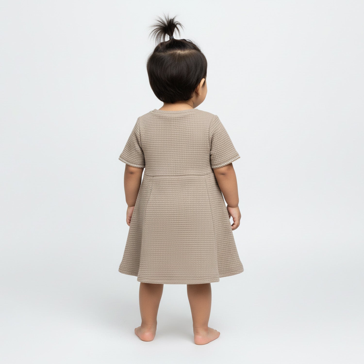 Baby Moo Woven Half Sleeve Embellished Dress - Nude