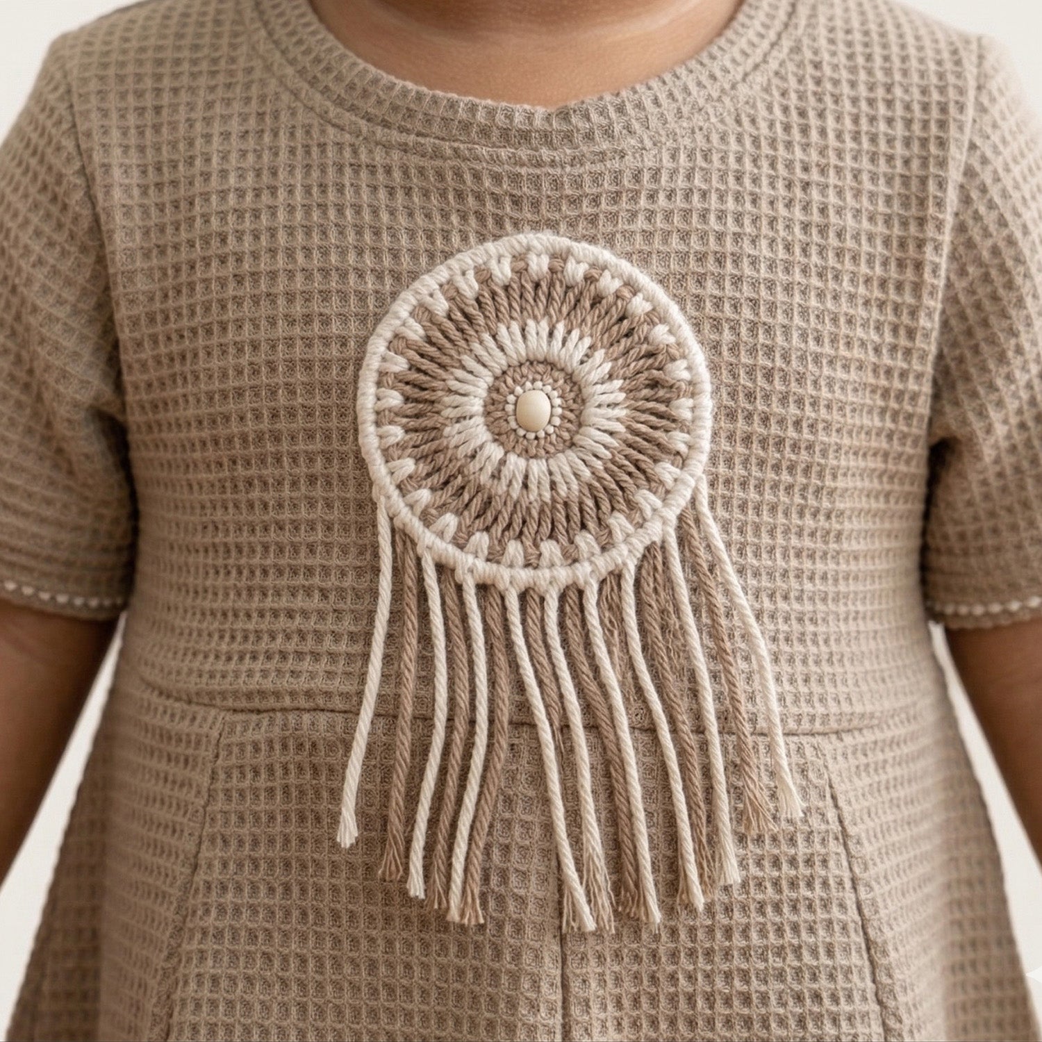 Baby Moo Woven Half Sleeve Embellished Dress - Nude