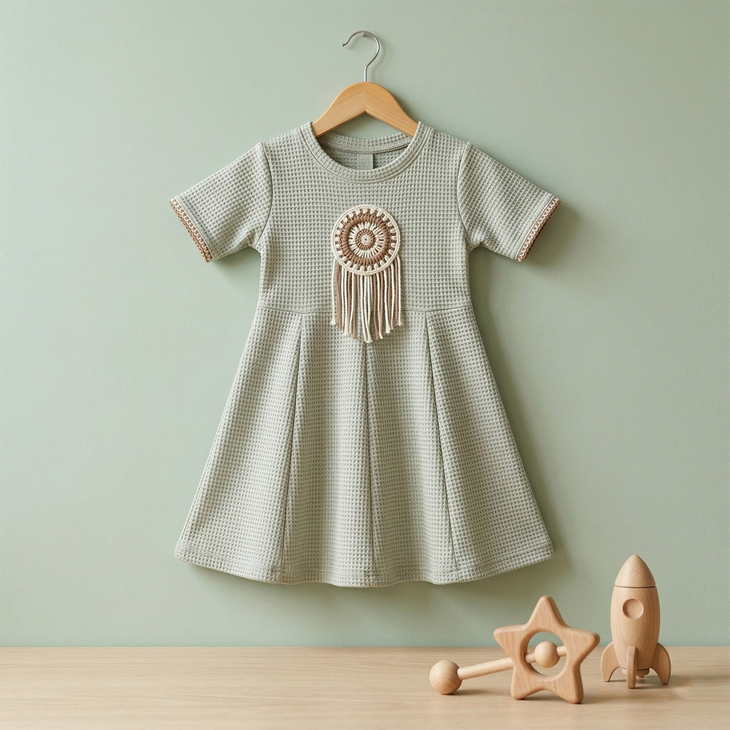Baby Moo Woven Half Sleeve Embellished Dress - Sea Green