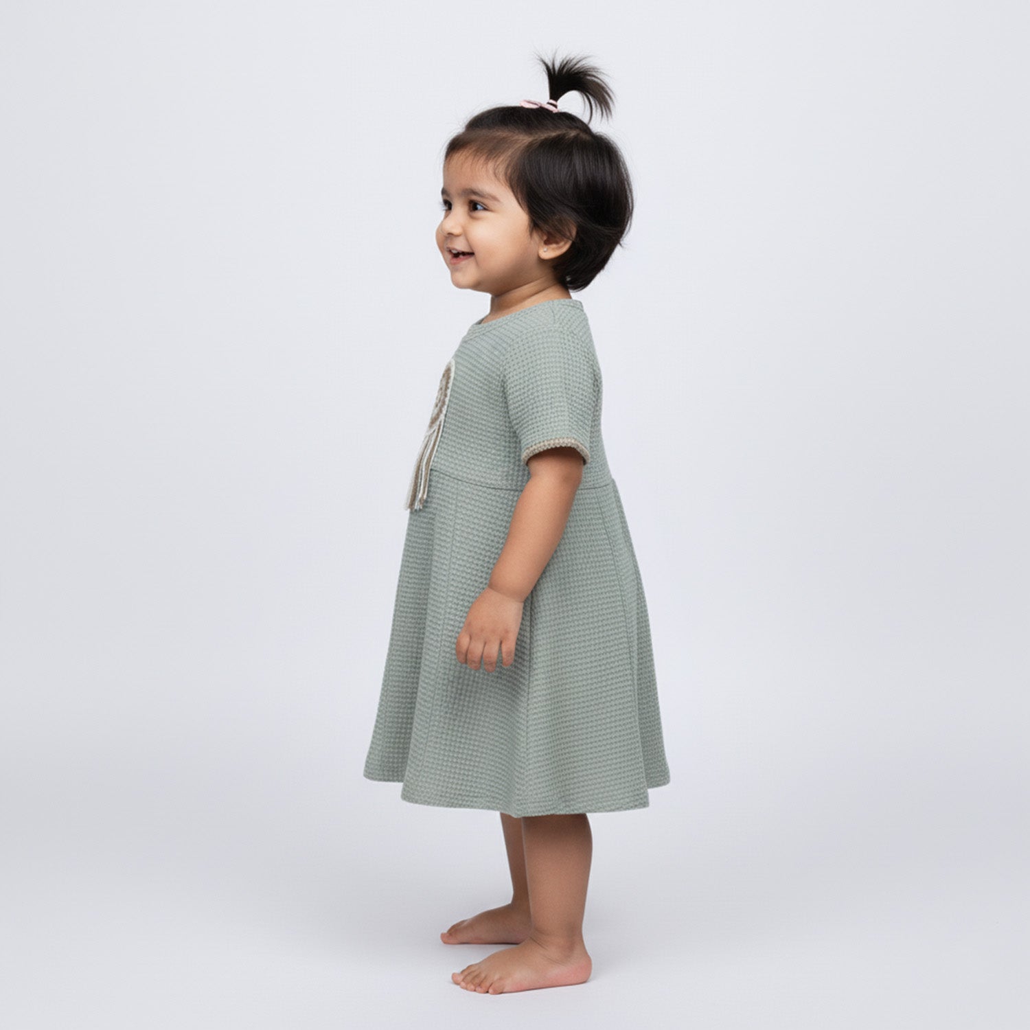 Baby Moo Woven Half Sleeve Embellished Dress - Sea Green