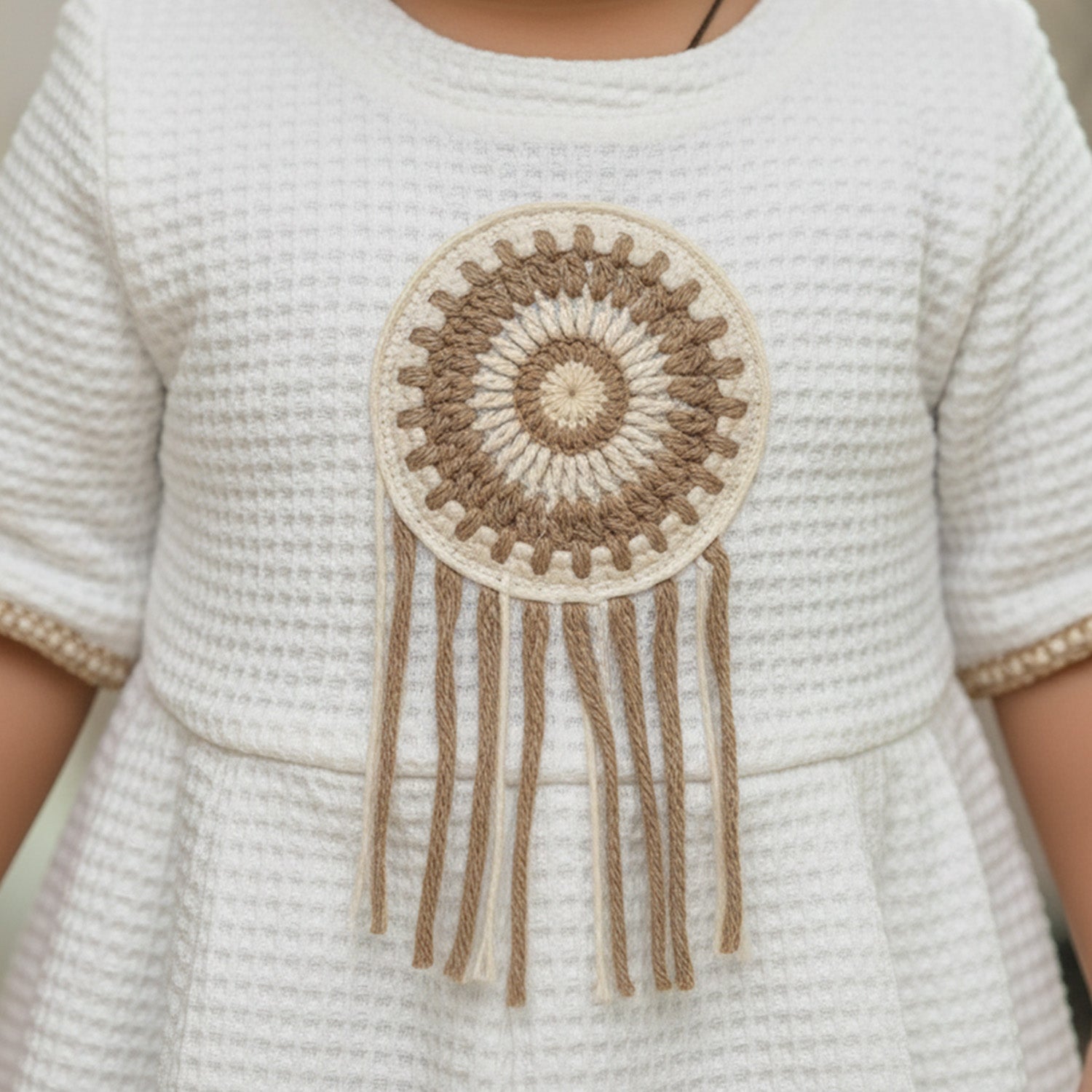 Baby Moo Woven Half Sleeve Embellished Dress - White