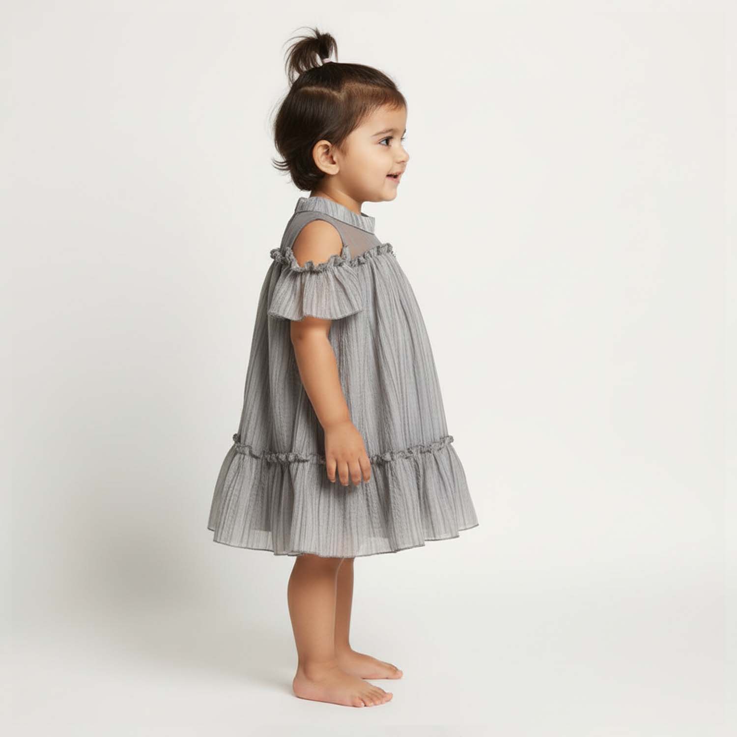 Baby Moo Half Sleeves Party  High neck Dress - Grey