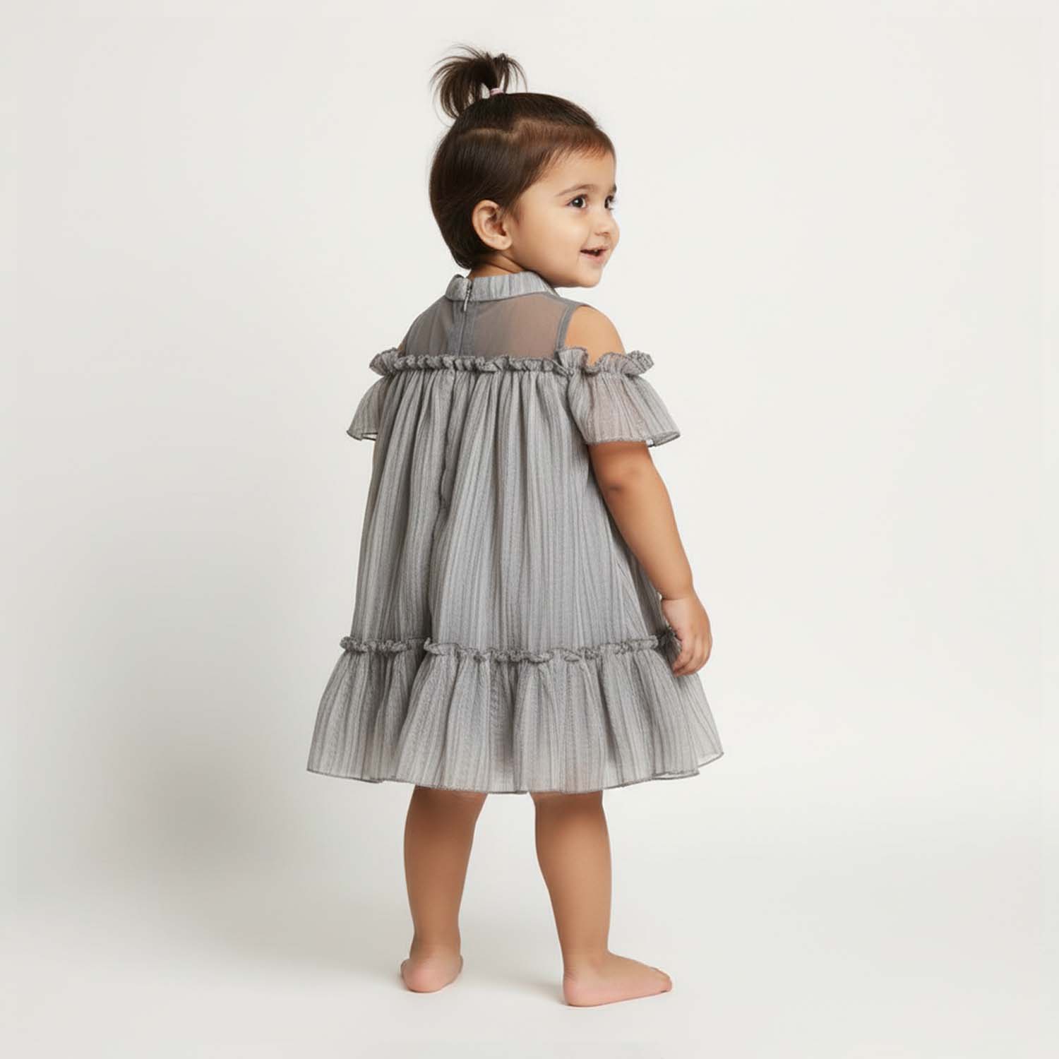 Baby Moo Half Sleeves Party  High neck Dress - Grey