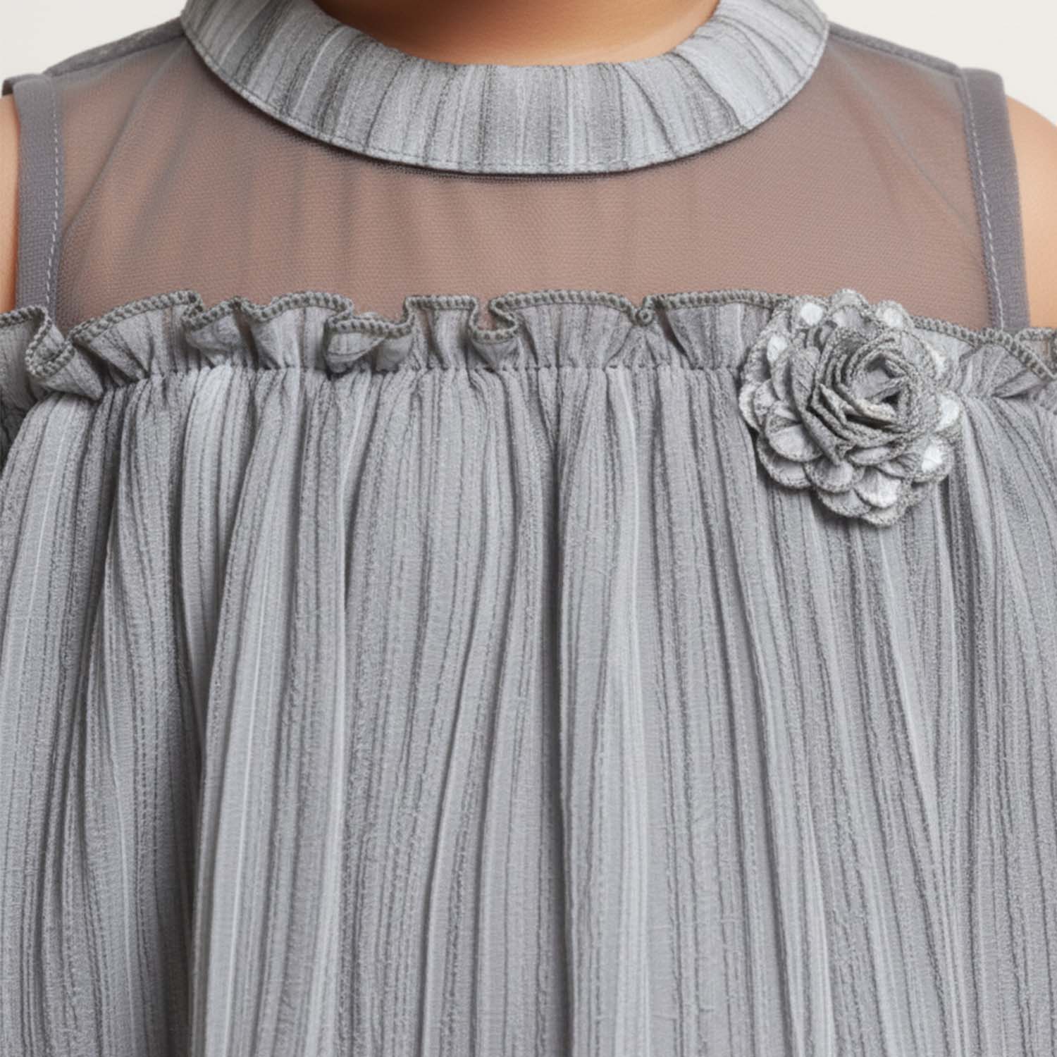 Baby Moo Half Sleeves Party  High neck Dress - Grey