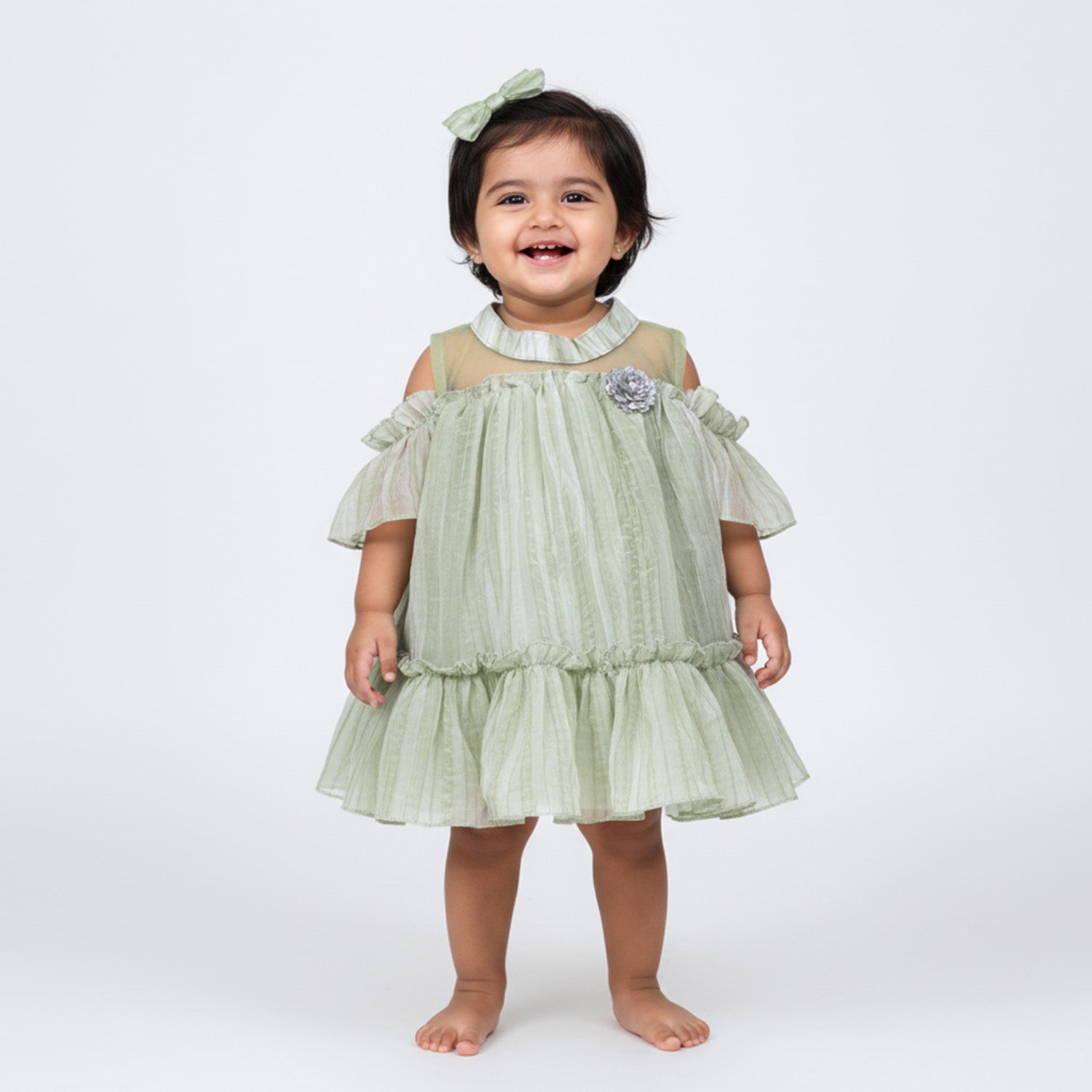 Baby Moo Half Sleeves Party  High neck Dress - Mint Green