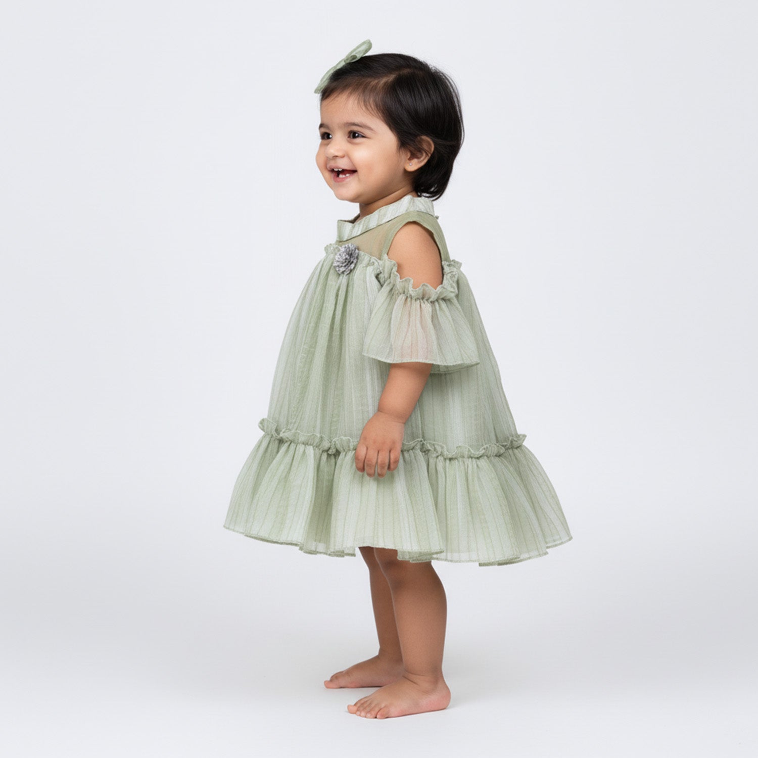 Baby Moo Half Sleeves Party  High neck Dress - Mint Green