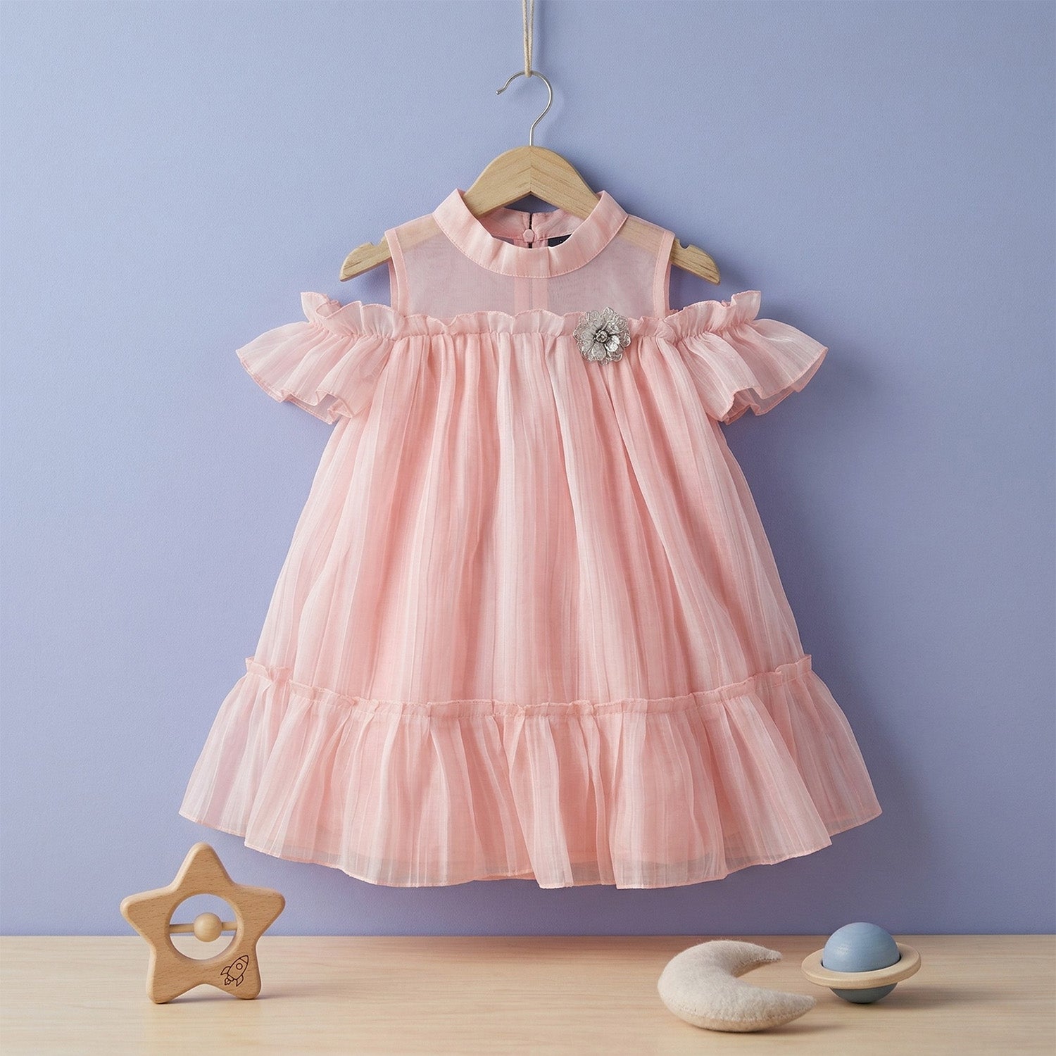 Baby Moo Half Sleeves Party  High neck Dress - Pink