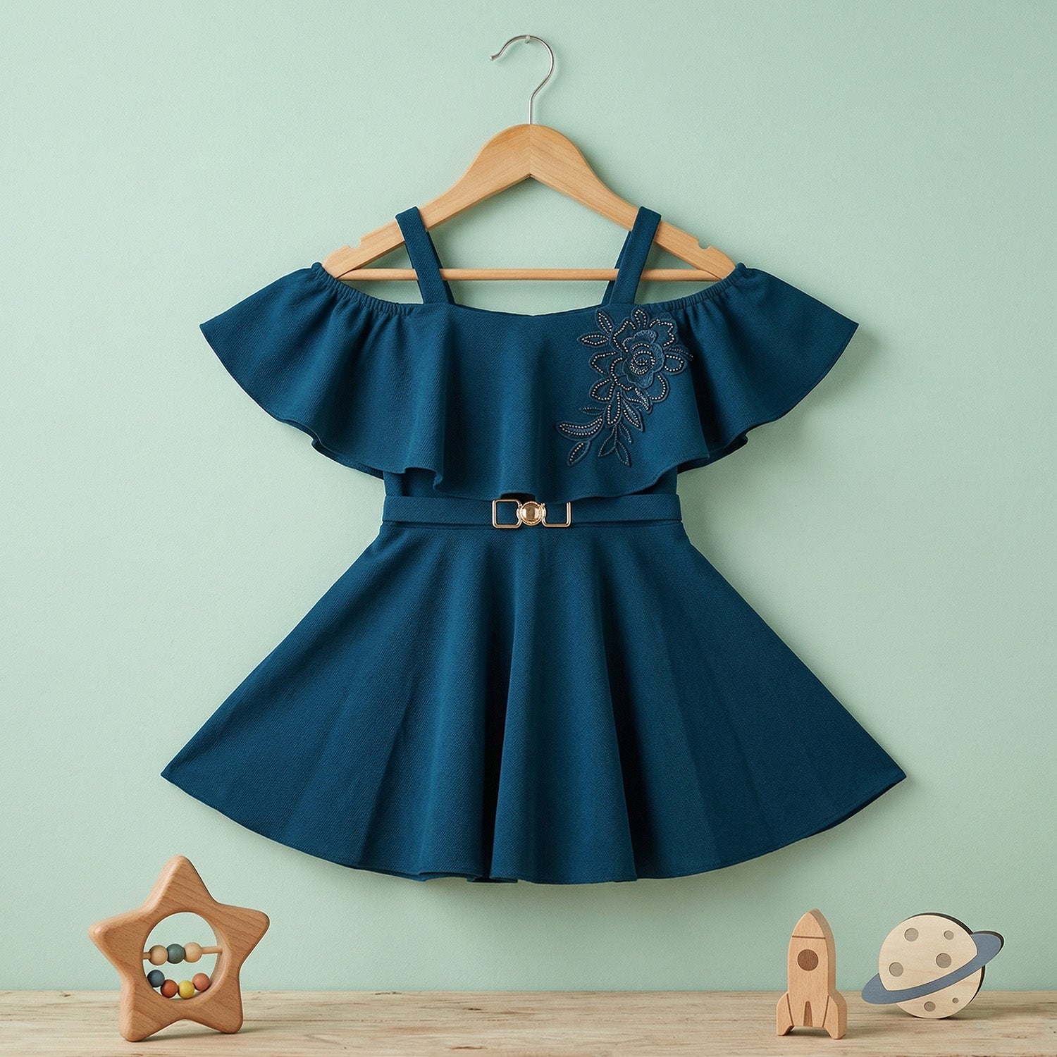 Baby Moo Off Shoulder Sleeves Fit and Flare Party Off Shoulder  Dress - Blue