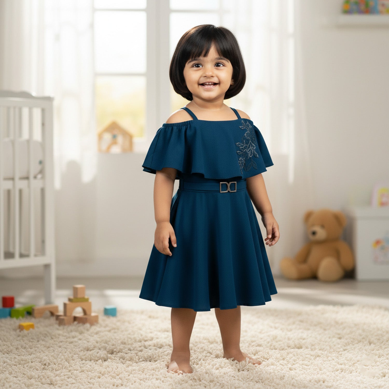 Baby Moo Off Shoulder Sleeves Fit and Flare Party Off Shoulder  Dress - Blue