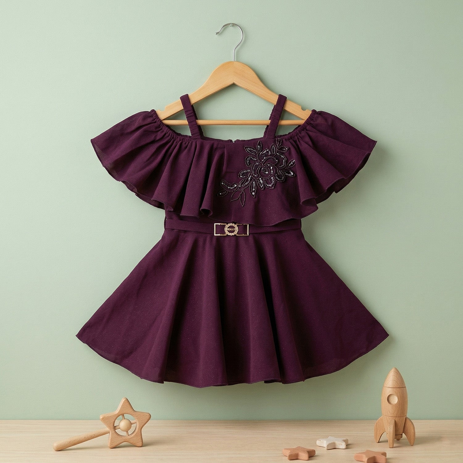 Baby Moo Off Shoulder Sleeves Fit and Flare Party Off Shoulder  Dress - Wine