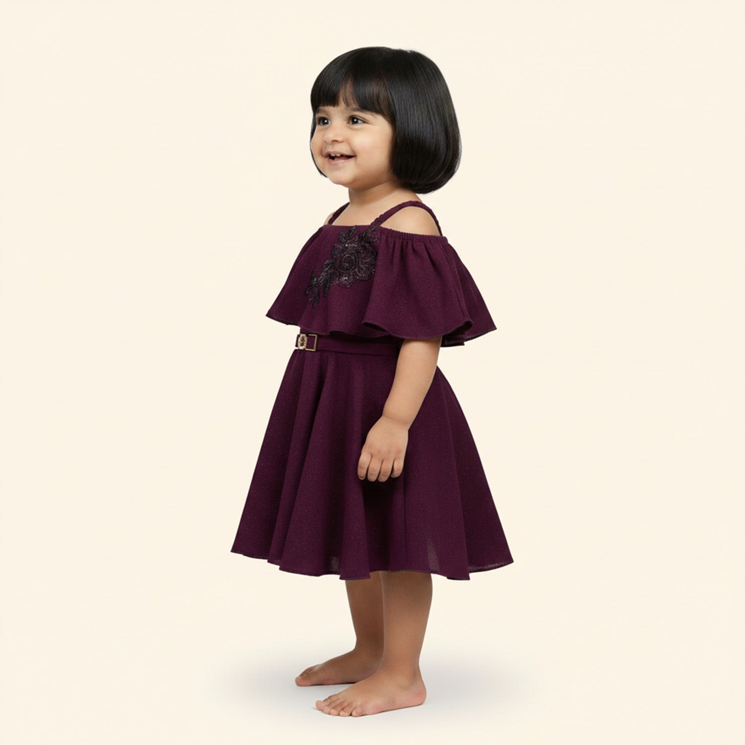 Baby Moo Off Shoulder Sleeves Fit and Flare Party Off Shoulder  Dress - Wine