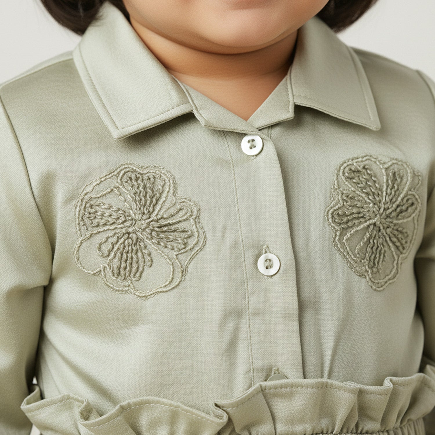 Baby Moo Woven 3/4th Sleeves Solid Coloured Peplum Dress - Sage Green