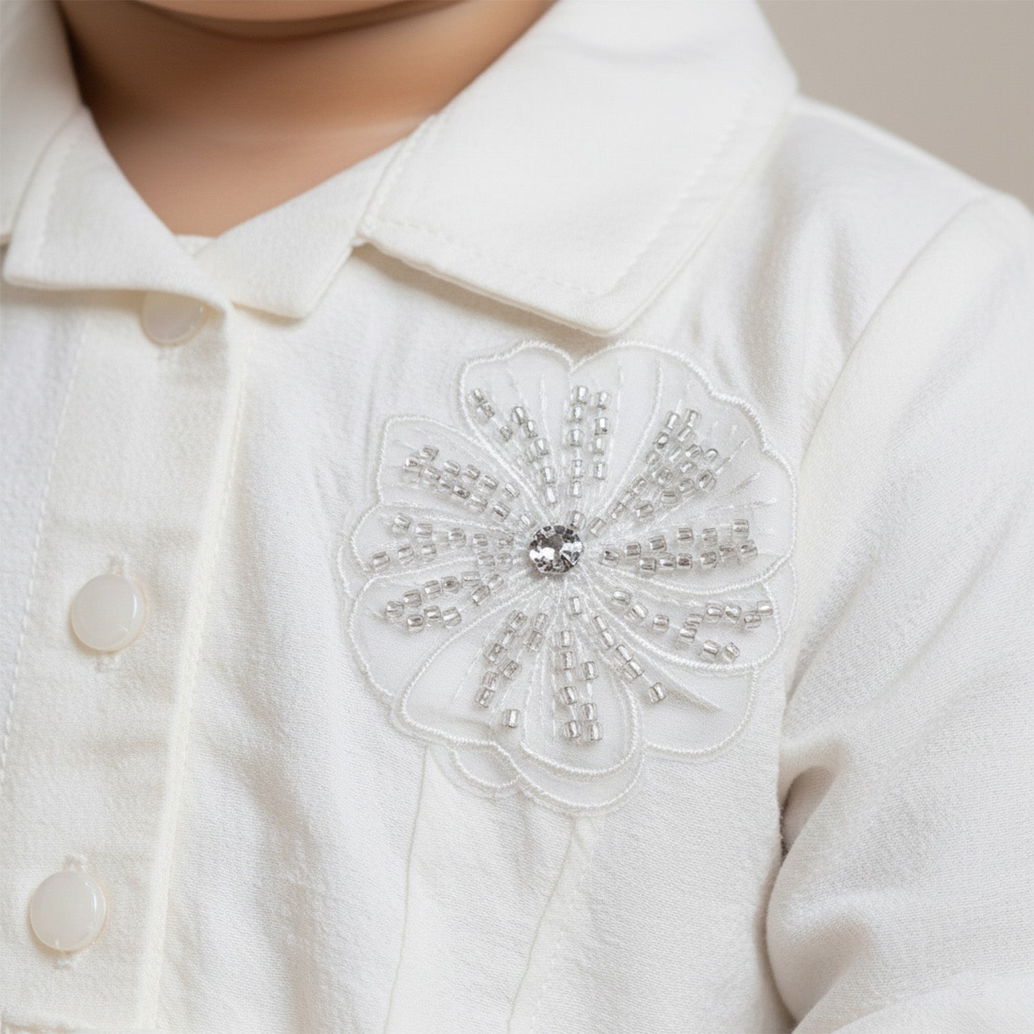 Baby Moo Woven 3/4th Sleeves Solid Coloured Peplum Dress - White
