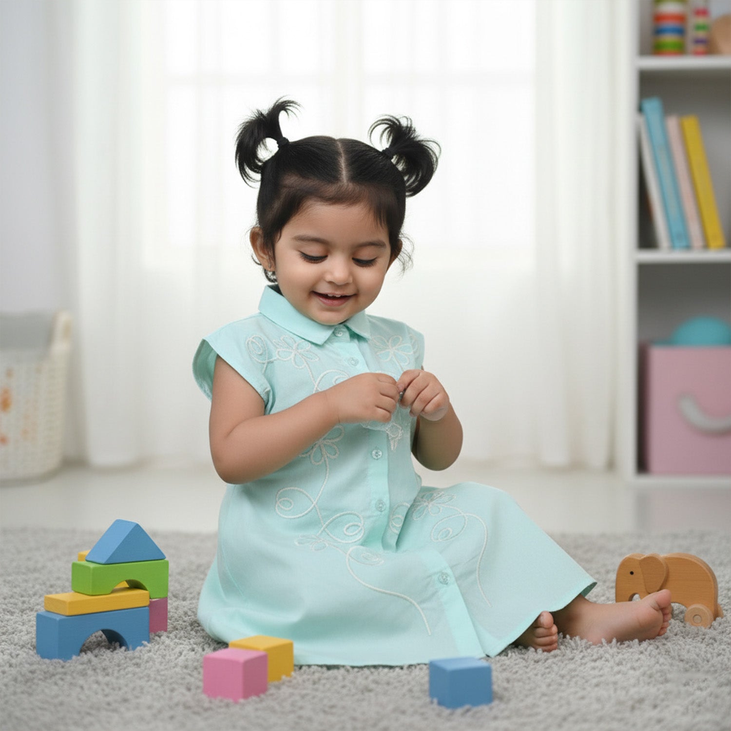 Baby Moo Woven Sleeveless Shirt Style Dress with Belt  Dress - Blue