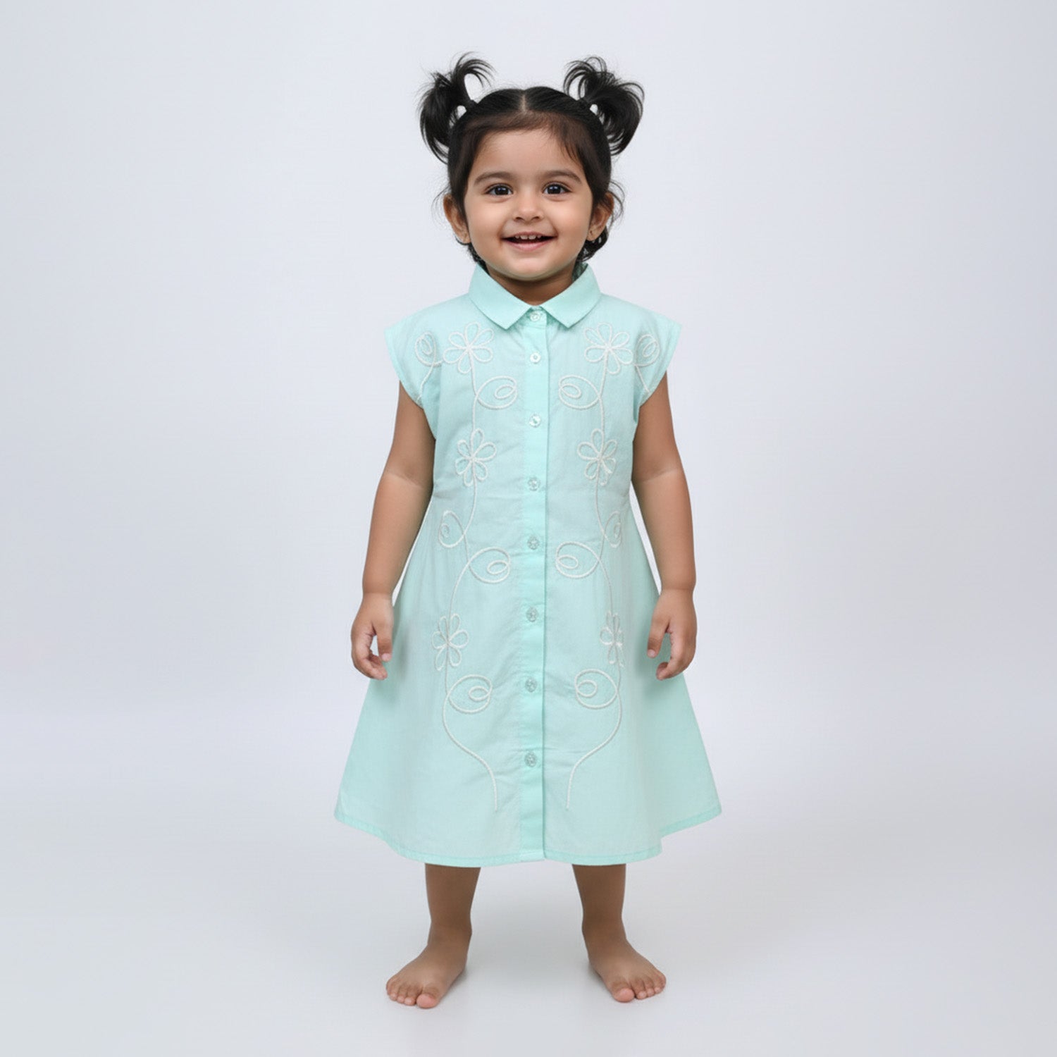 Baby Moo Woven Sleeveless Shirt Style Dress with Belt  Dress - Blue