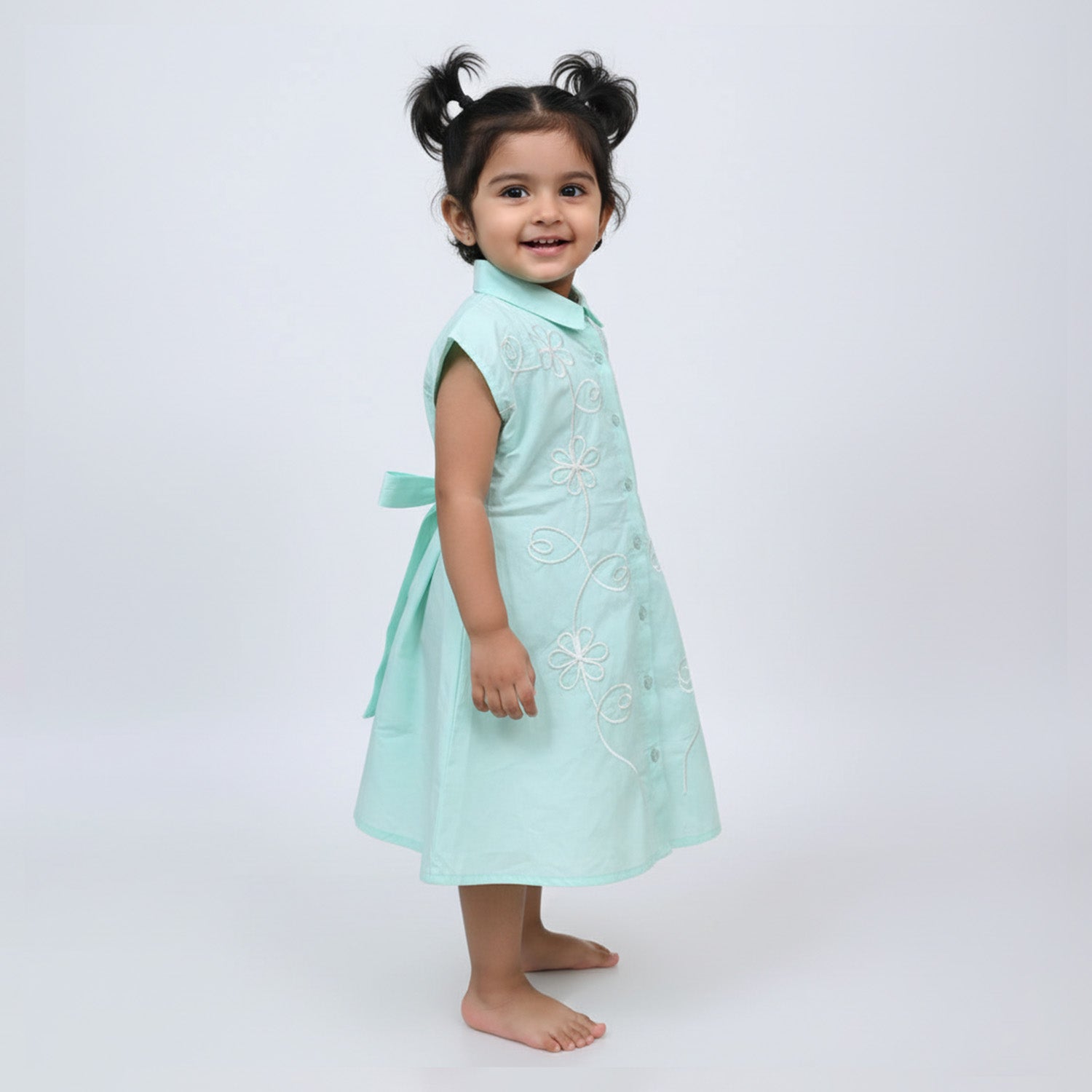 Baby Moo Woven Sleeveless Shirt Style Dress with Belt  Dress - Blue