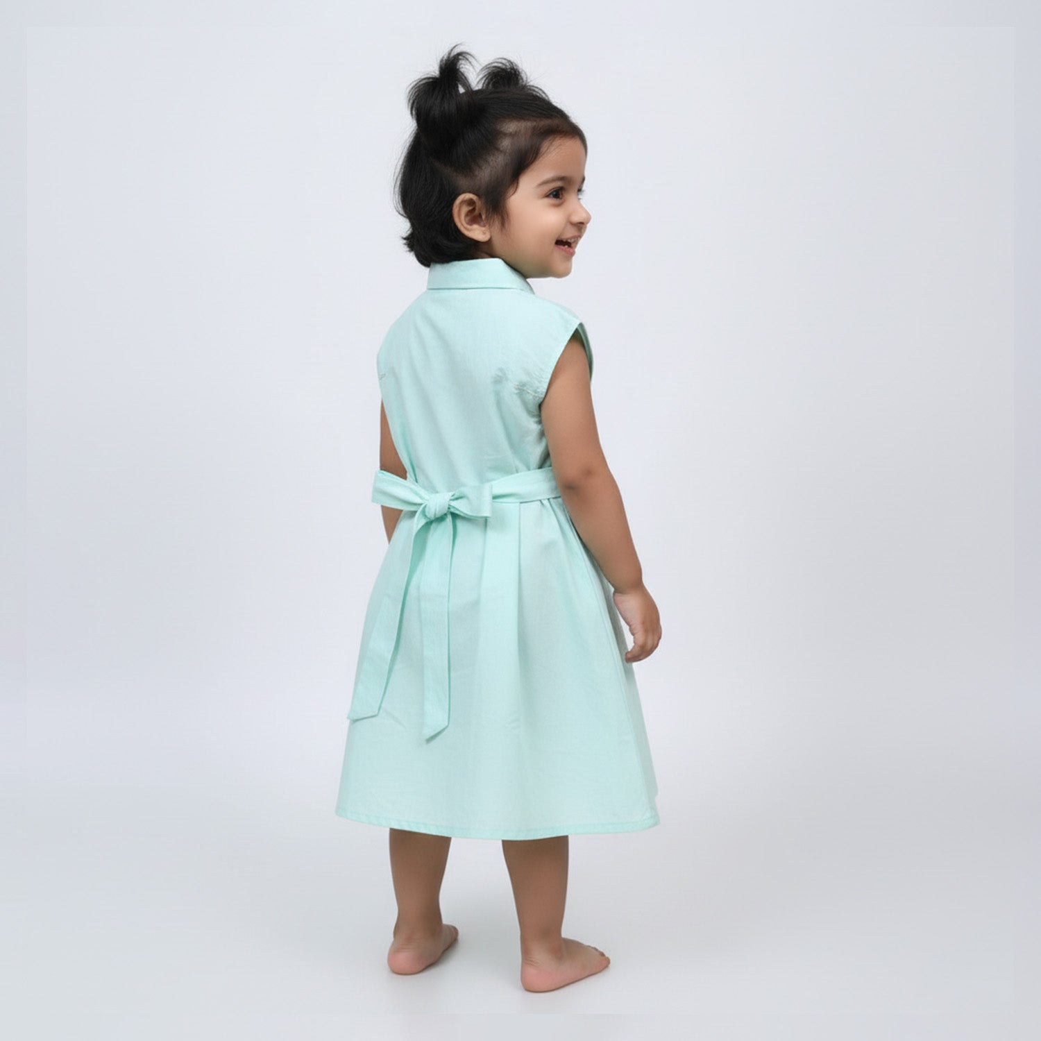 Baby Moo Woven Sleeveless Shirt Style Dress with Belt  Dress - Blue
