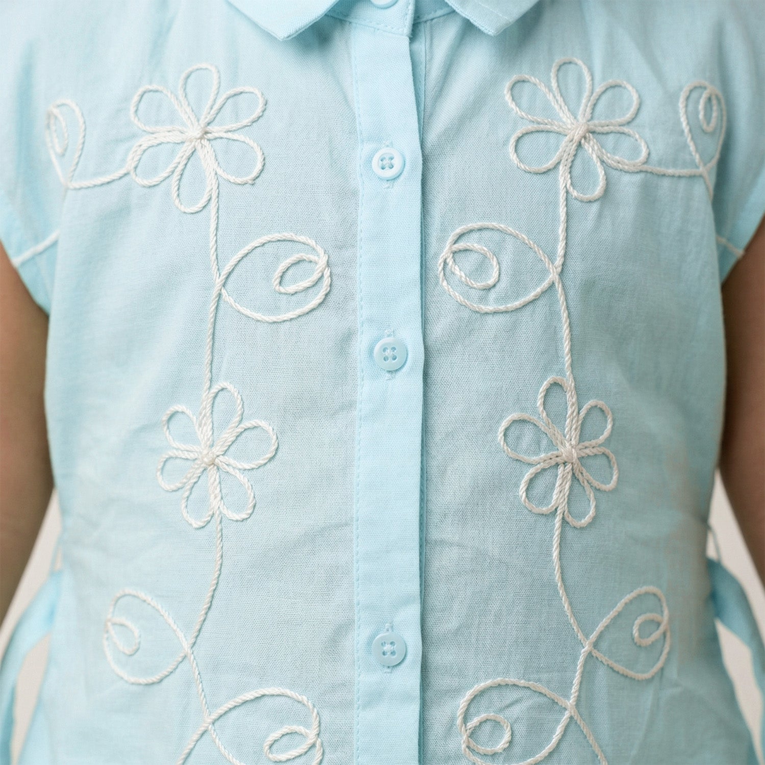 Baby Moo Woven Sleeveless Shirt Style Dress with Belt  Dress - Blue