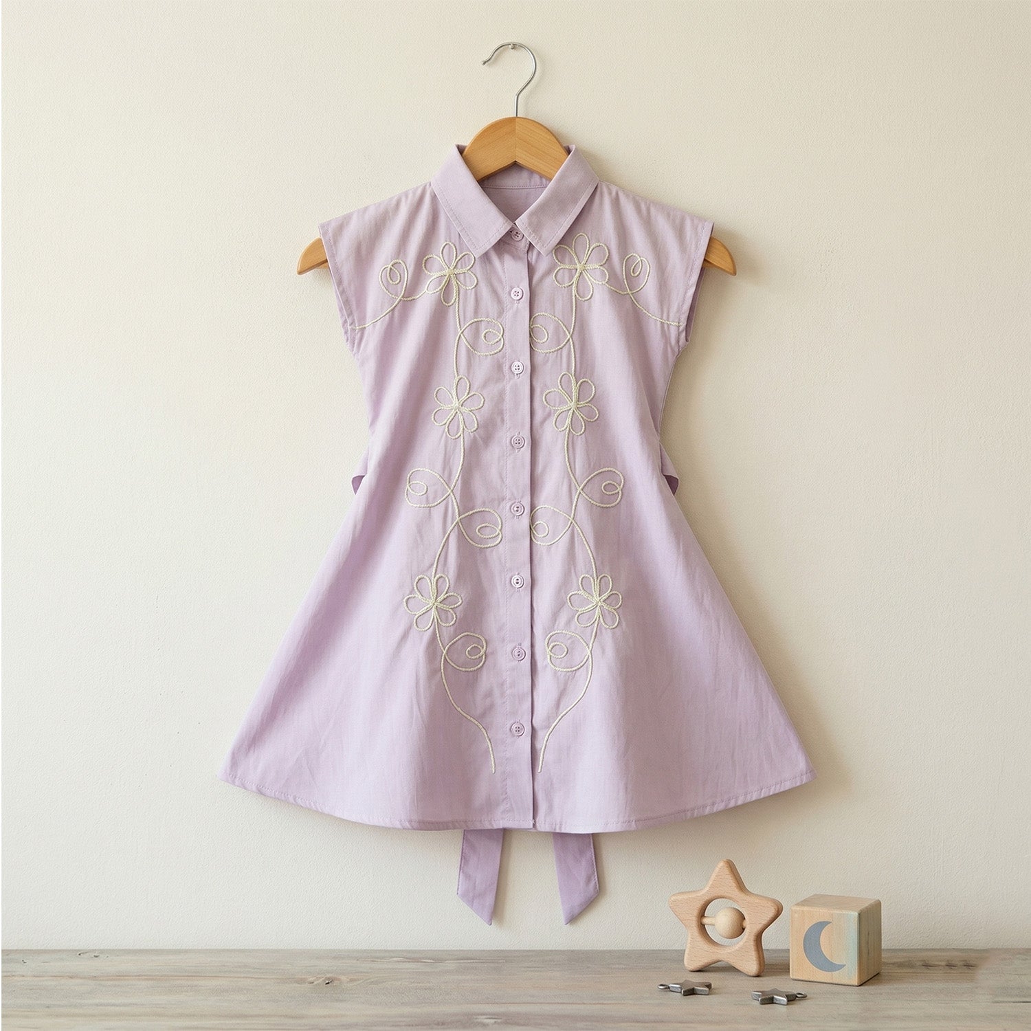Baby Moo Woven Sleeveless Shirt Style Dress with Belt  Dress - Lavender