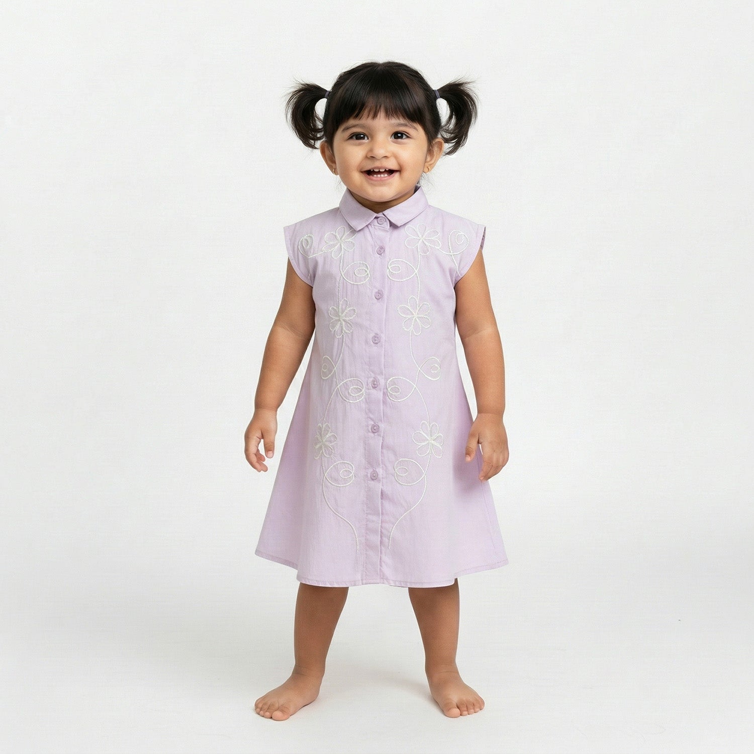 Baby Moo Woven Sleeveless Shirt Style Dress with Belt  Dress - Lavender