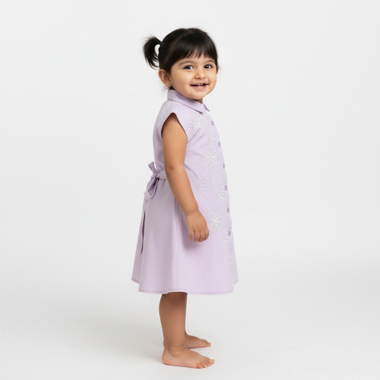 Baby Moo Woven Sleeveless Shirt Style Dress with Belt  Dress - Lavender