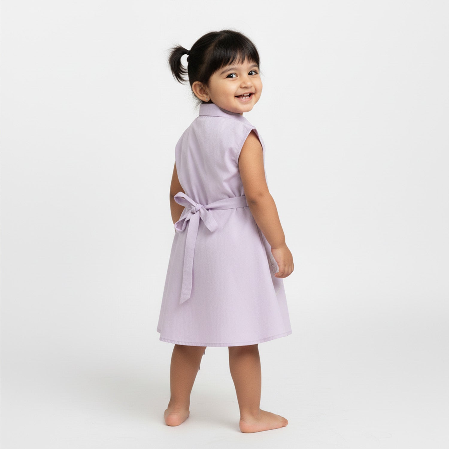 Baby Moo Woven Sleeveless Shirt Style Dress with Belt  Dress - Lavender