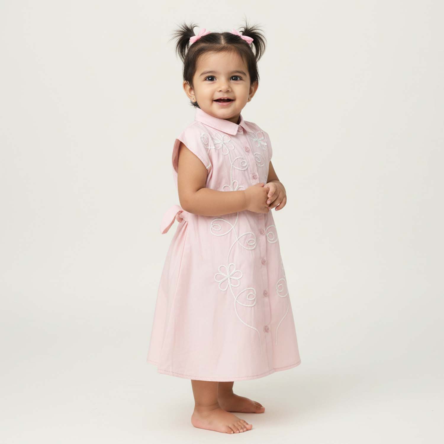 Baby Moo Woven Sleeveless Shirt Style Dress with Belt  Dress - Pink