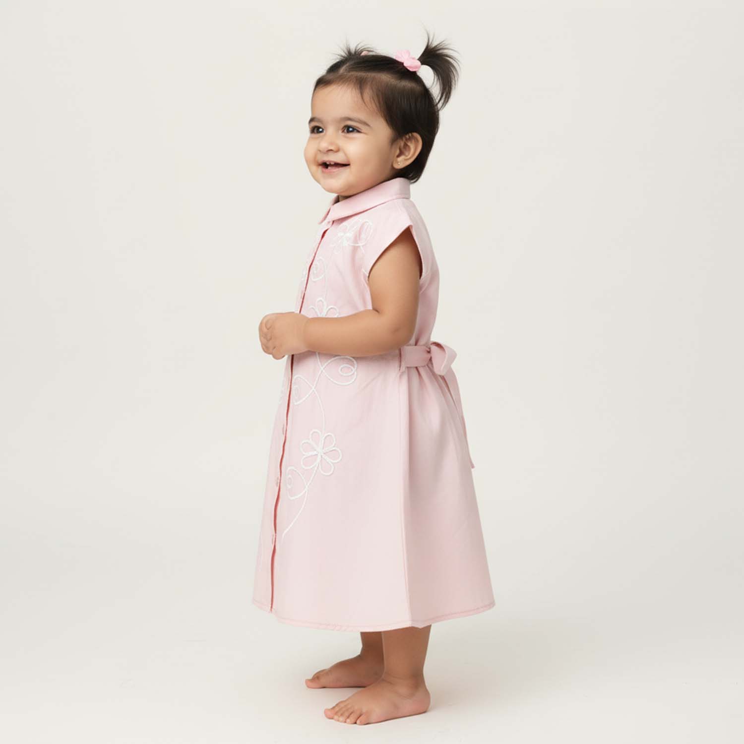 Baby Moo Woven Sleeveless Shirt Style Dress with Belt  Dress - Pink