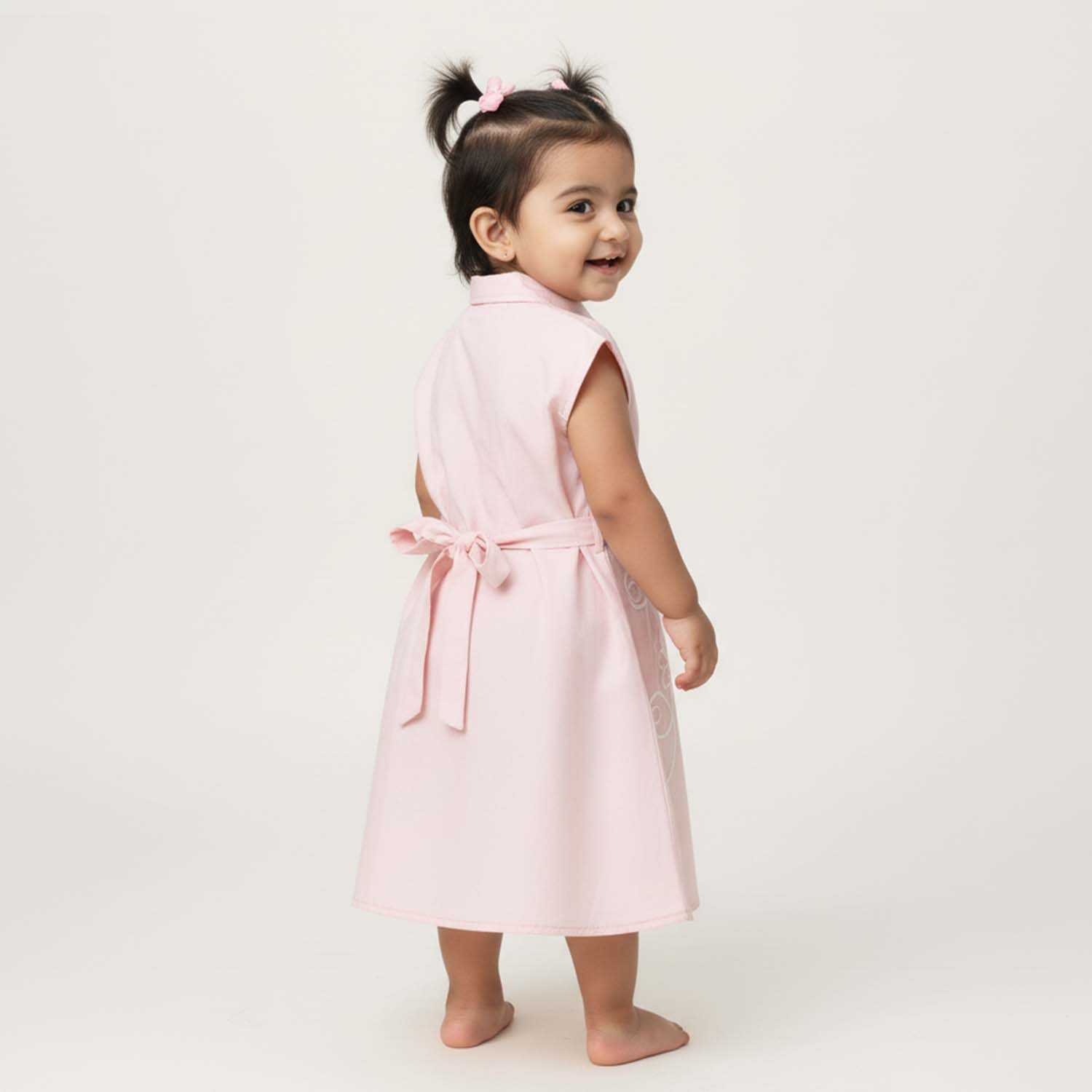 Baby Moo Woven Sleeveless Shirt Style Dress with Belt  Dress - Pink
