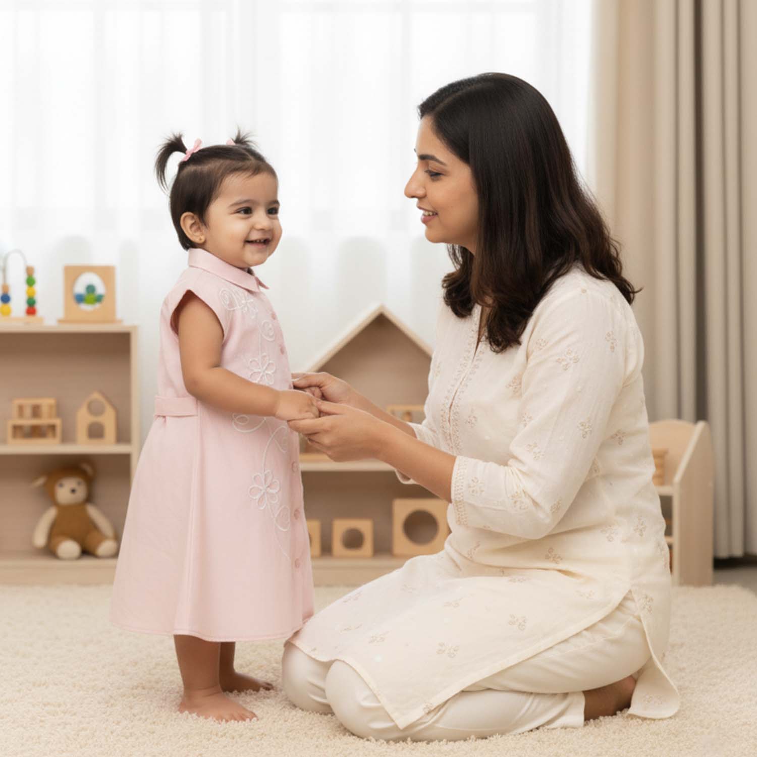 Baby Moo Woven Sleeveless Shirt Style Dress with Belt  Dress - Pink