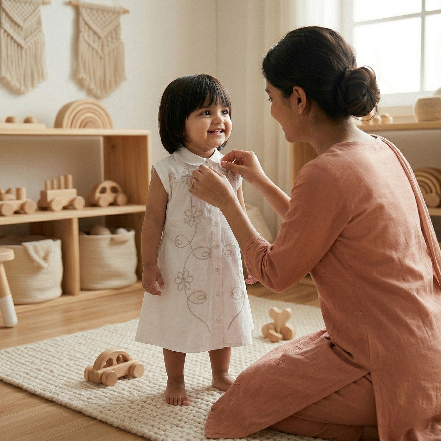 Baby Moo Woven Sleeveless Shirt Style Dress with Belt  Dress - White