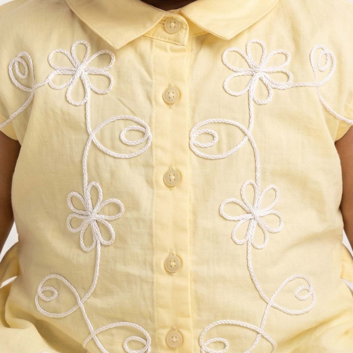 Baby Moo Woven Sleeveless Shirt Style Dress with Belt  Dress - Yellow