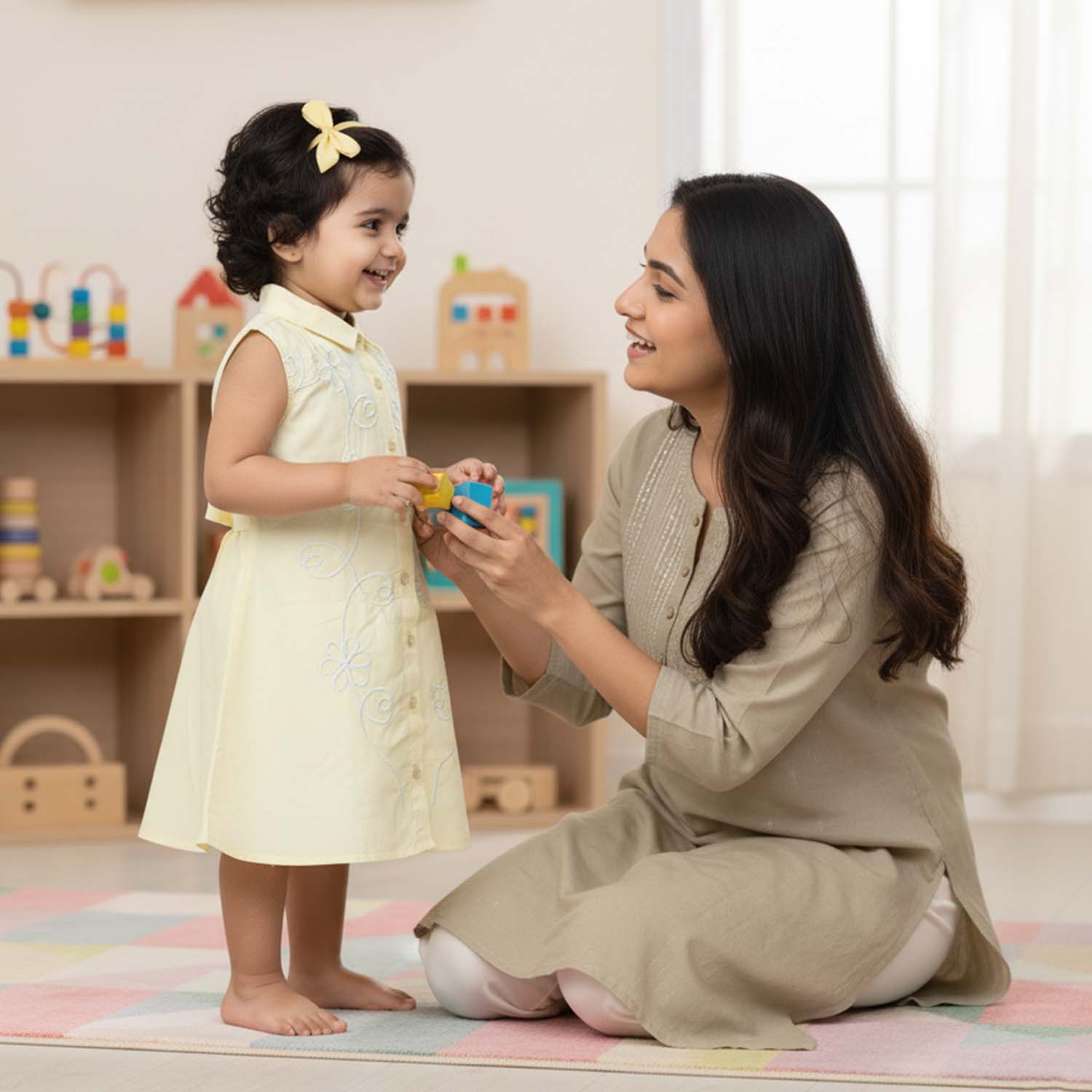Baby Moo Woven Sleeveless Shirt Style Dress with Belt  Dress - Yellow