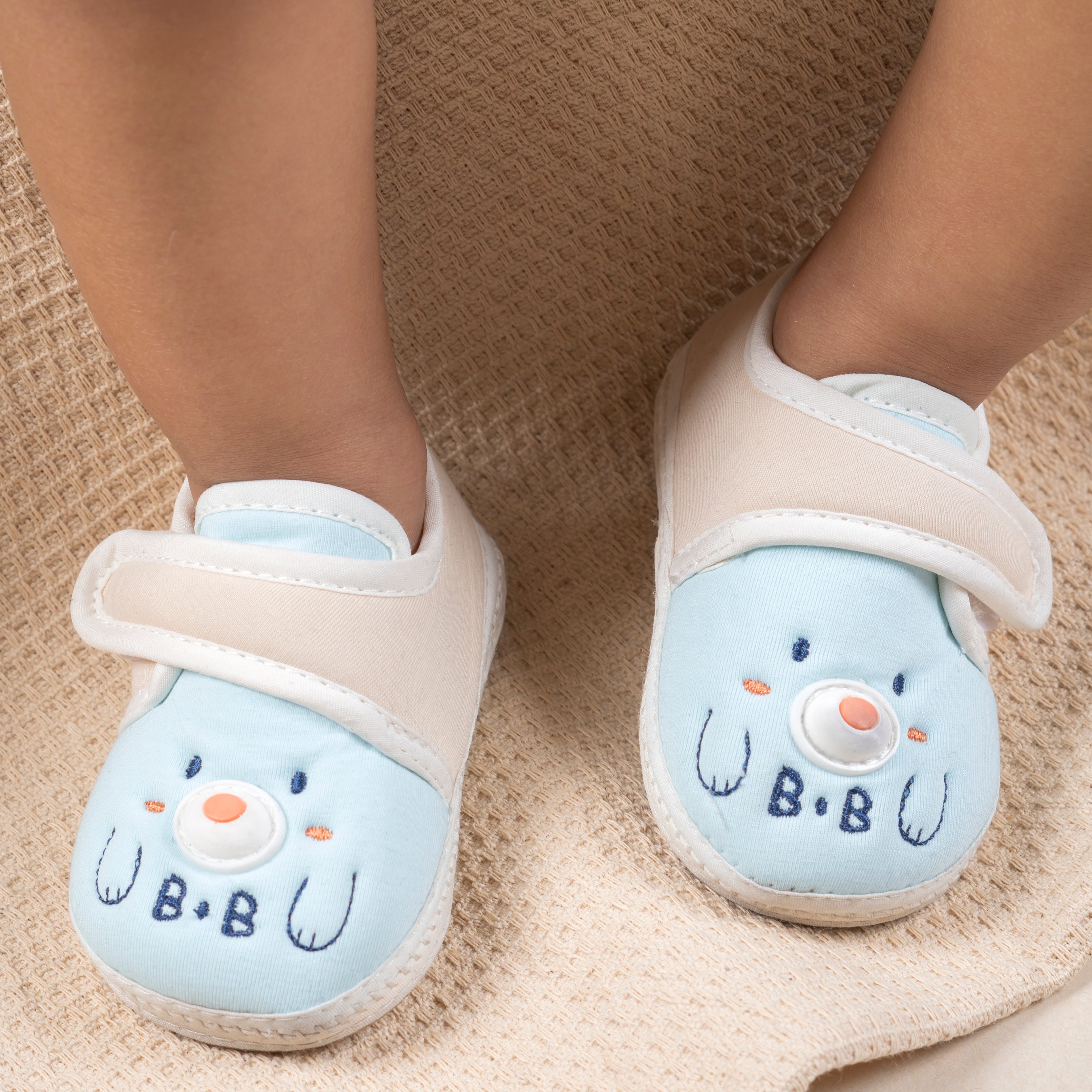 Baby Moo Smiling Bear Soft Sole Anti-Slip Booties - Blue
