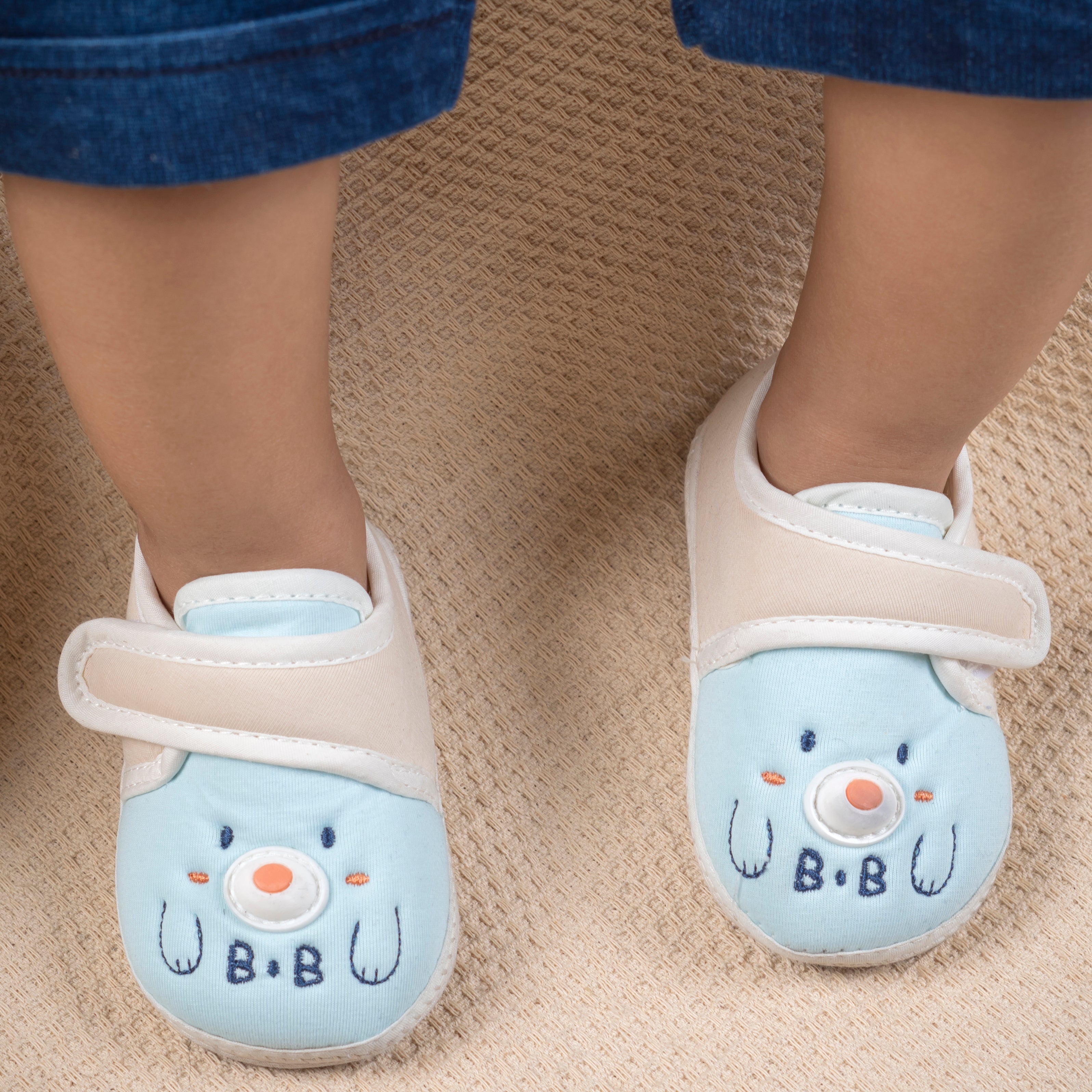 Baby Moo Smiling Bear Soft Sole Anti-Slip Booties - Blue