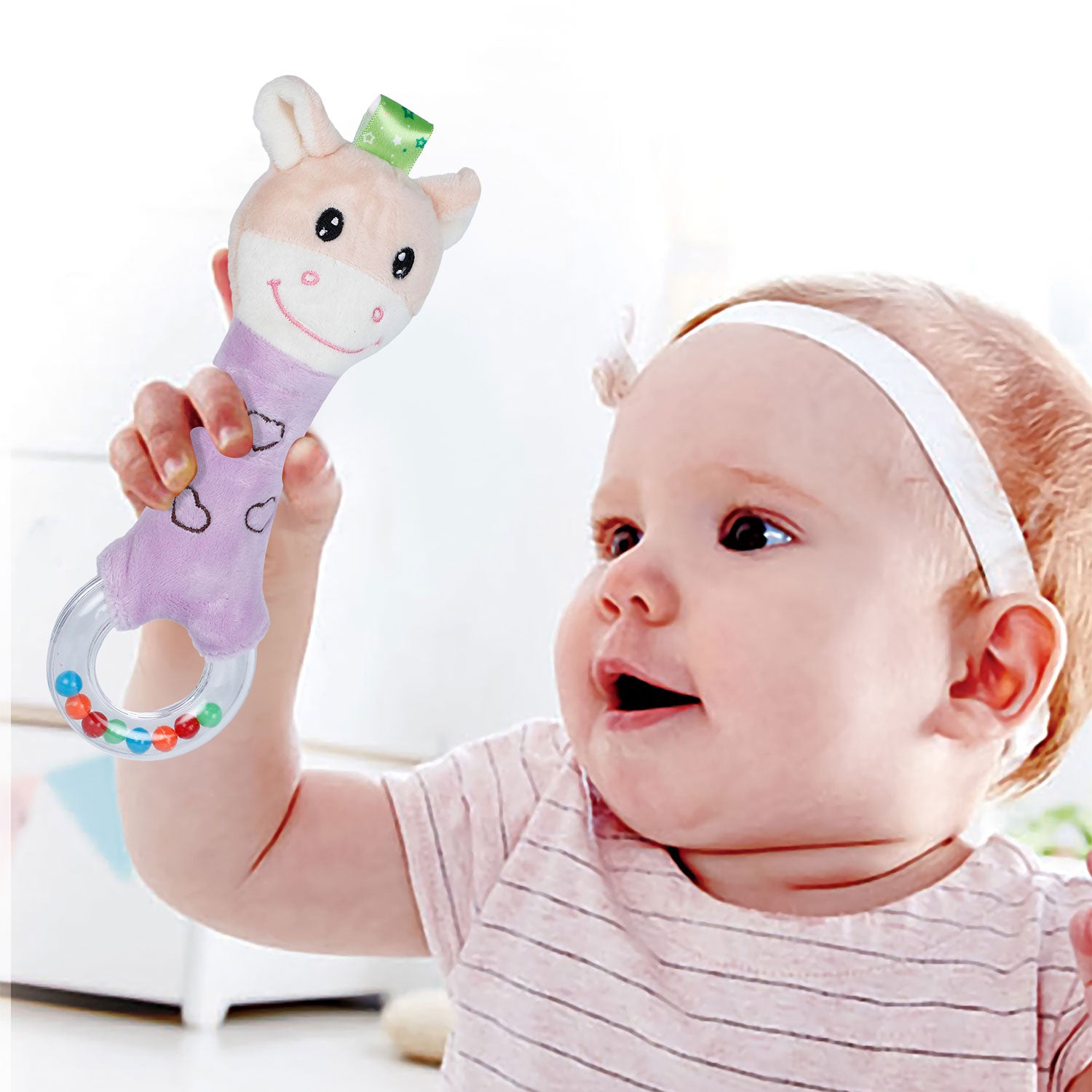 Baby Moo Giraffe Squeaker Sound Handheld Rattle Toy - Purple