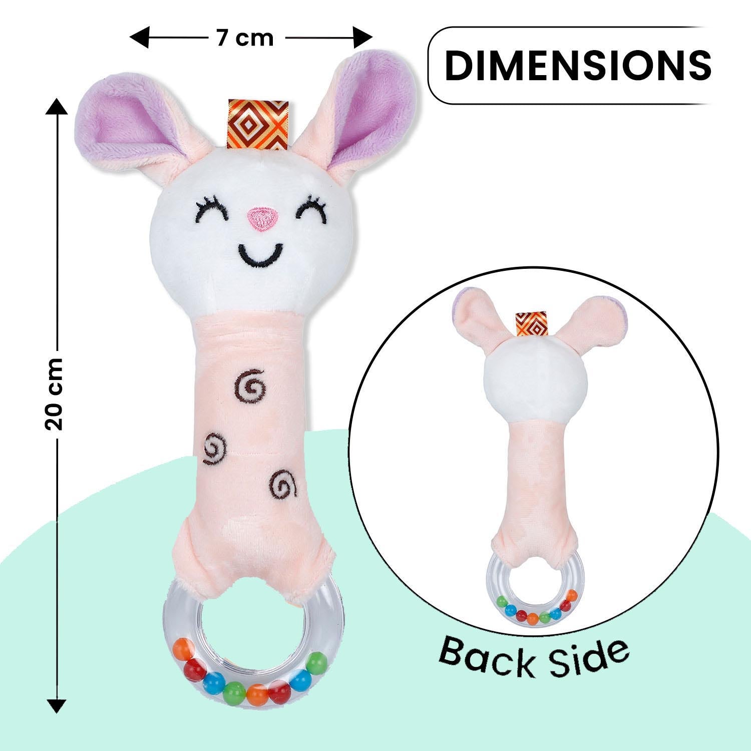 Baby Moo Gentle Bunny Squeaker Sound Handheld Rattle Toy - Peach