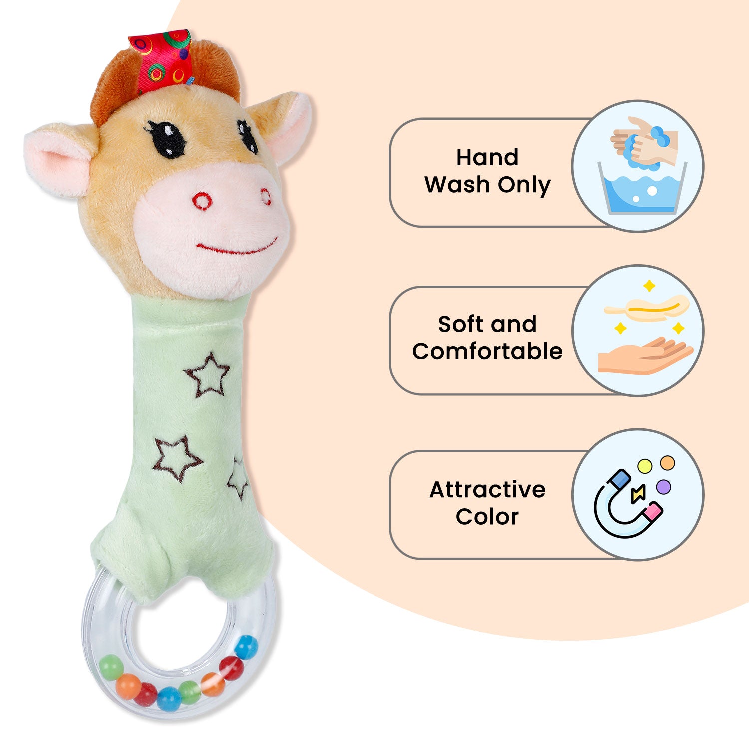 Baby Moo Cow Squeaker Sound Handheld Rattle Toy - Green