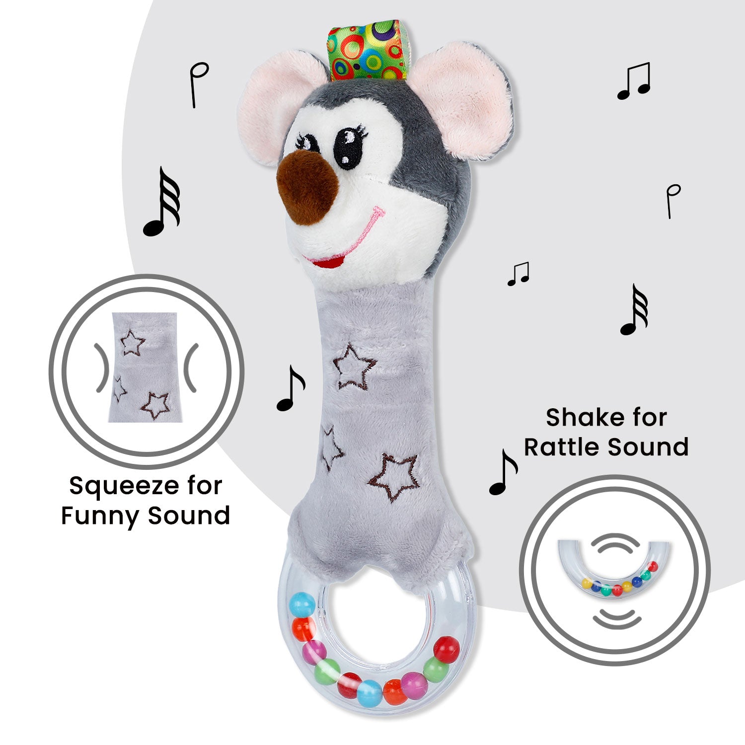 Baby Moo Mischievous Mouse Squeaker Sound Handheld Rattle Toy - Brown