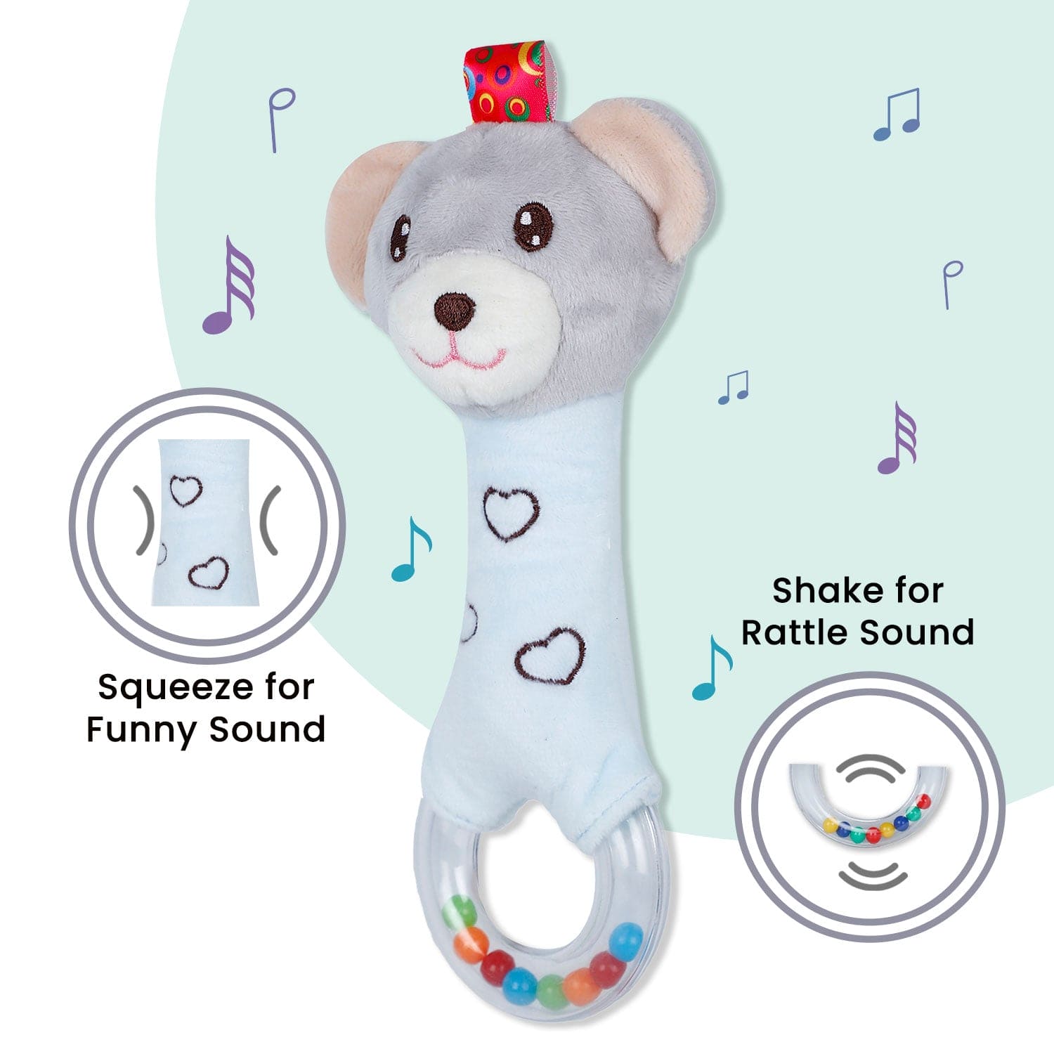 Baby Moo Puppy Love Squeaker Sound Handheld Rattle Toy - Blue