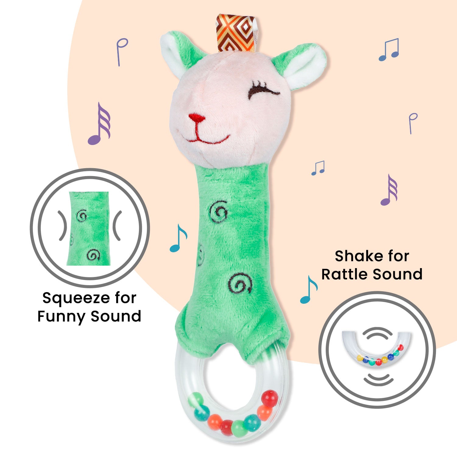 Baby Moo Lovely Animal Squeaker Sound Handheld Rattle Toy - Green
