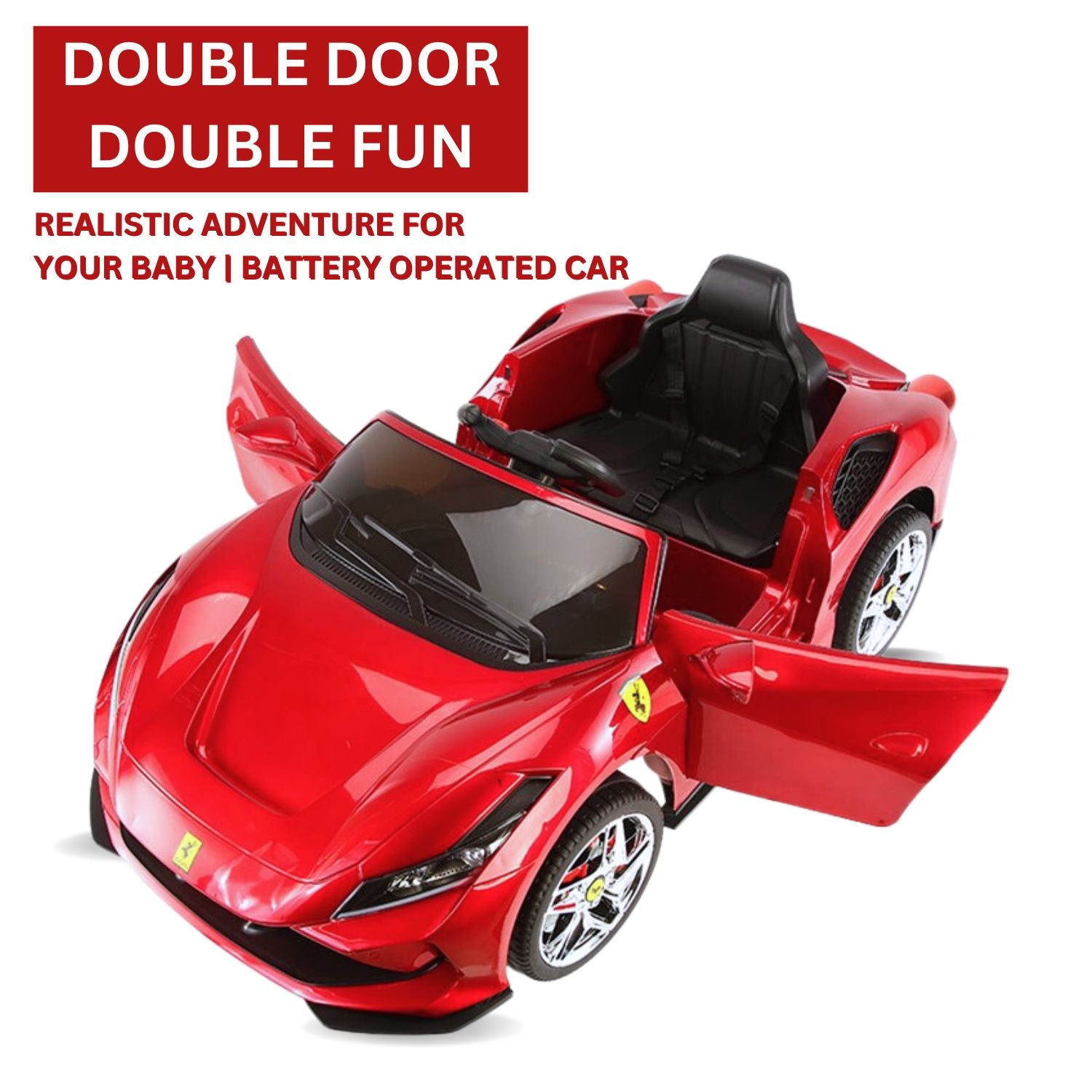 Baby Moo Ferrari F8 12V Battery Operated Ride On Car for Kids | Electric Car with Remote Control | Rechargeable Battery-Powered Toy with LED Lights, Music & USB Port | Age 2-8 - Red