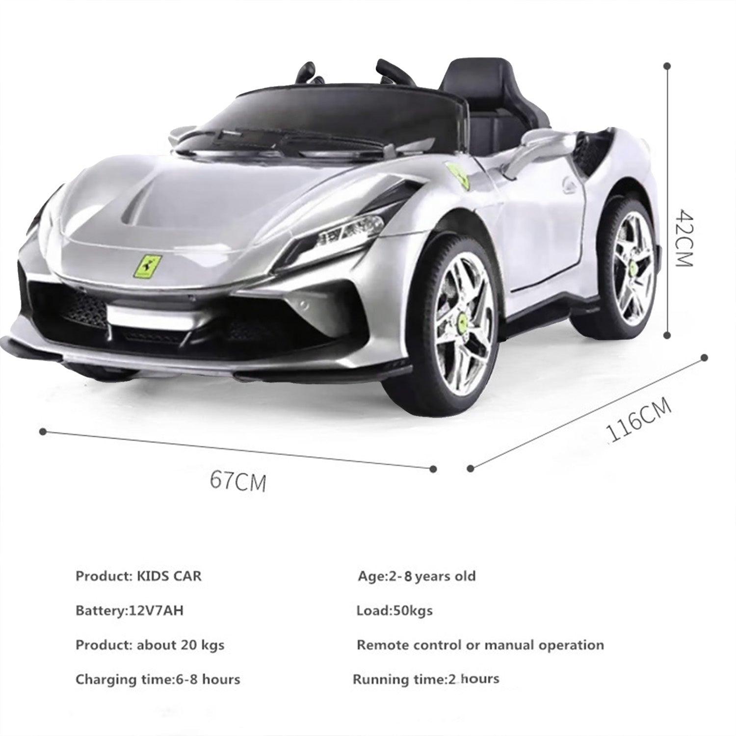 Baby Moo Ferrari F8 12V Battery Operated Ride On Car for Kids | Remote Control | Rechargeable Battery | USB MP3 Player | Ages 2-8 - Silver - Baby Moo